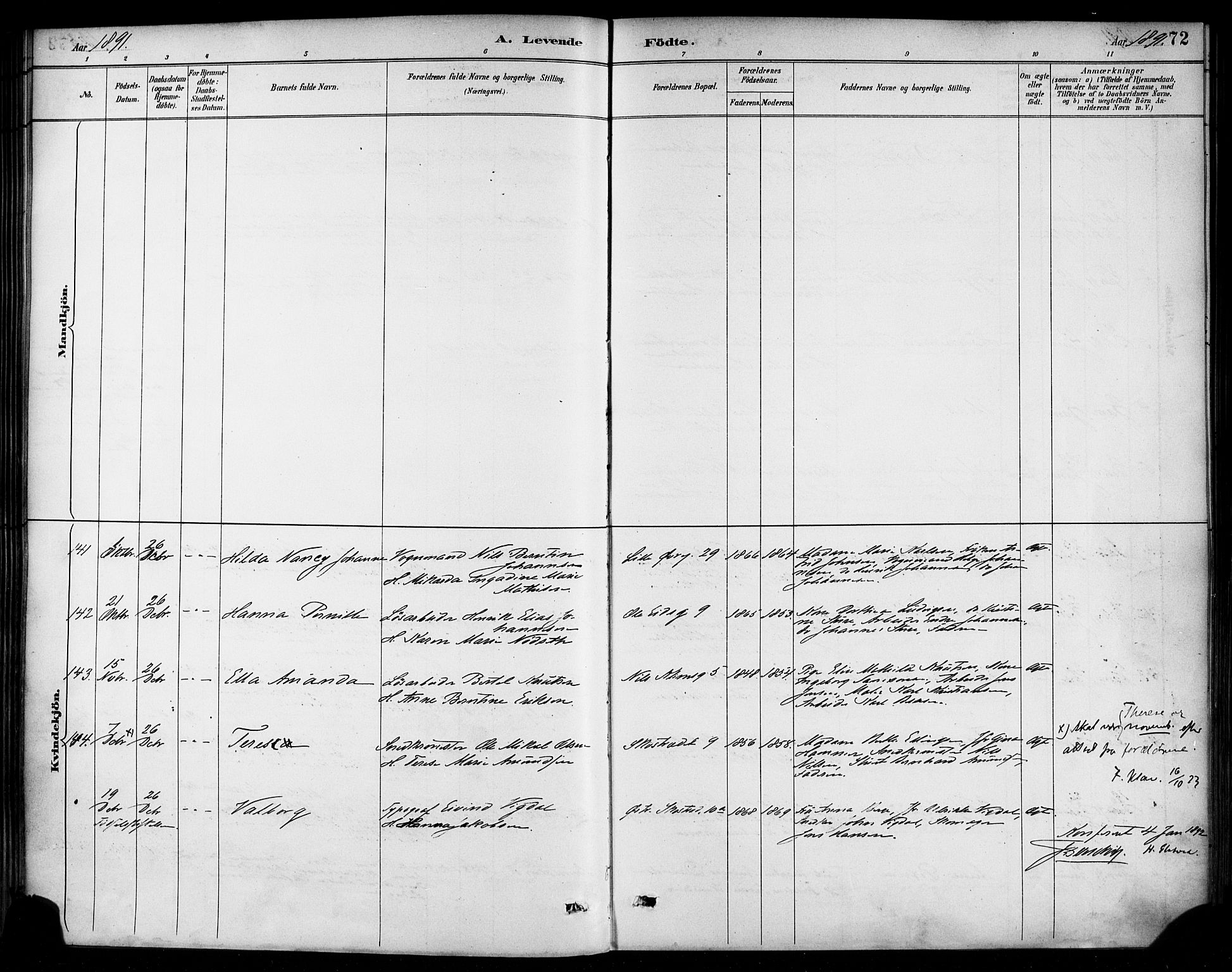 Korskirken sokneprestembete, AV/SAB-A-76101/H/Haa/L0022: Parish register (official) no. B 8, 1889-1899, p. 72