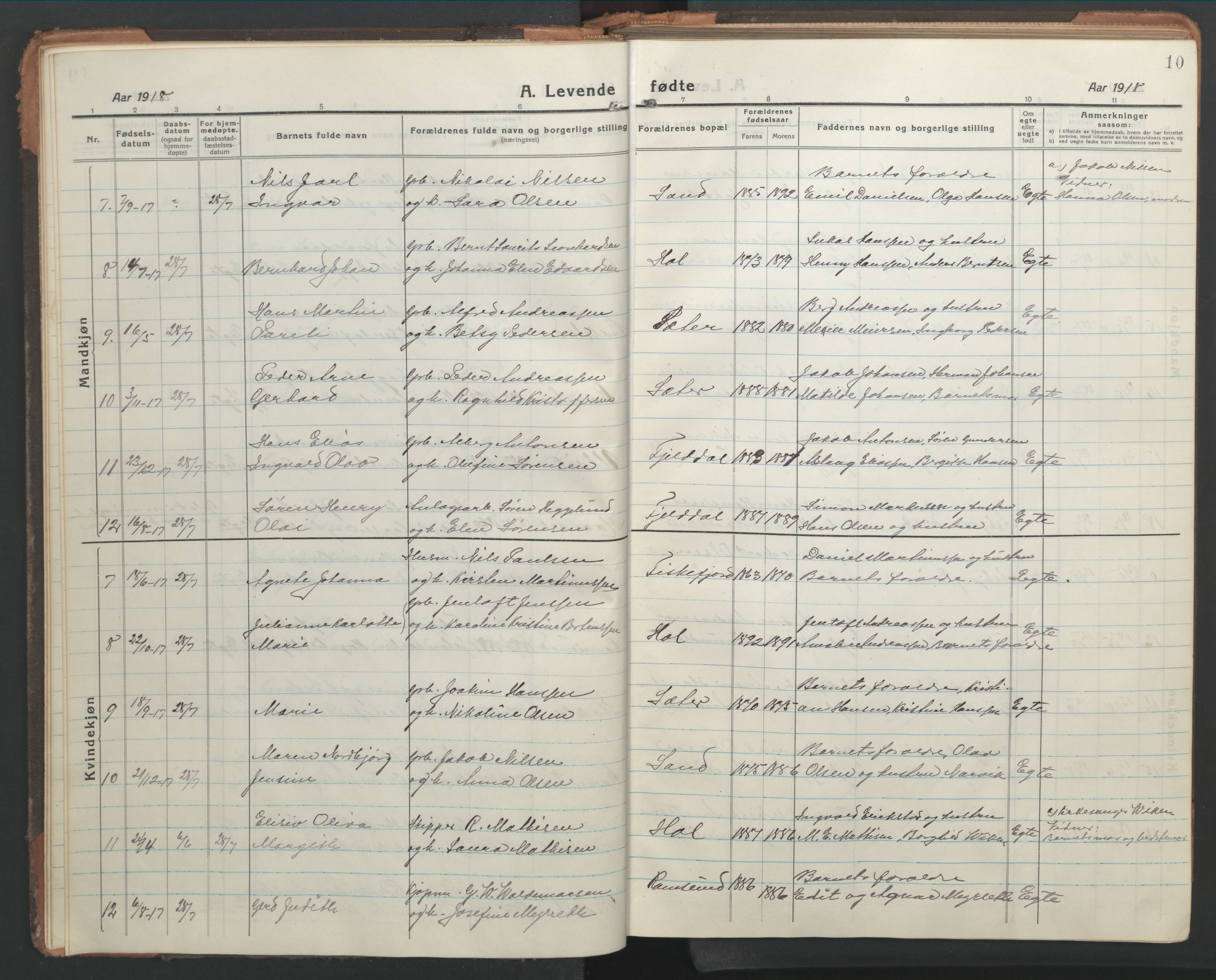 Ministerialprotokoller, klokkerbøker og fødselsregistre - Nordland, AV/SAT-A-1459/865/L0933: Parish register (copy) no. 865C05, 1917-1947, p. 10