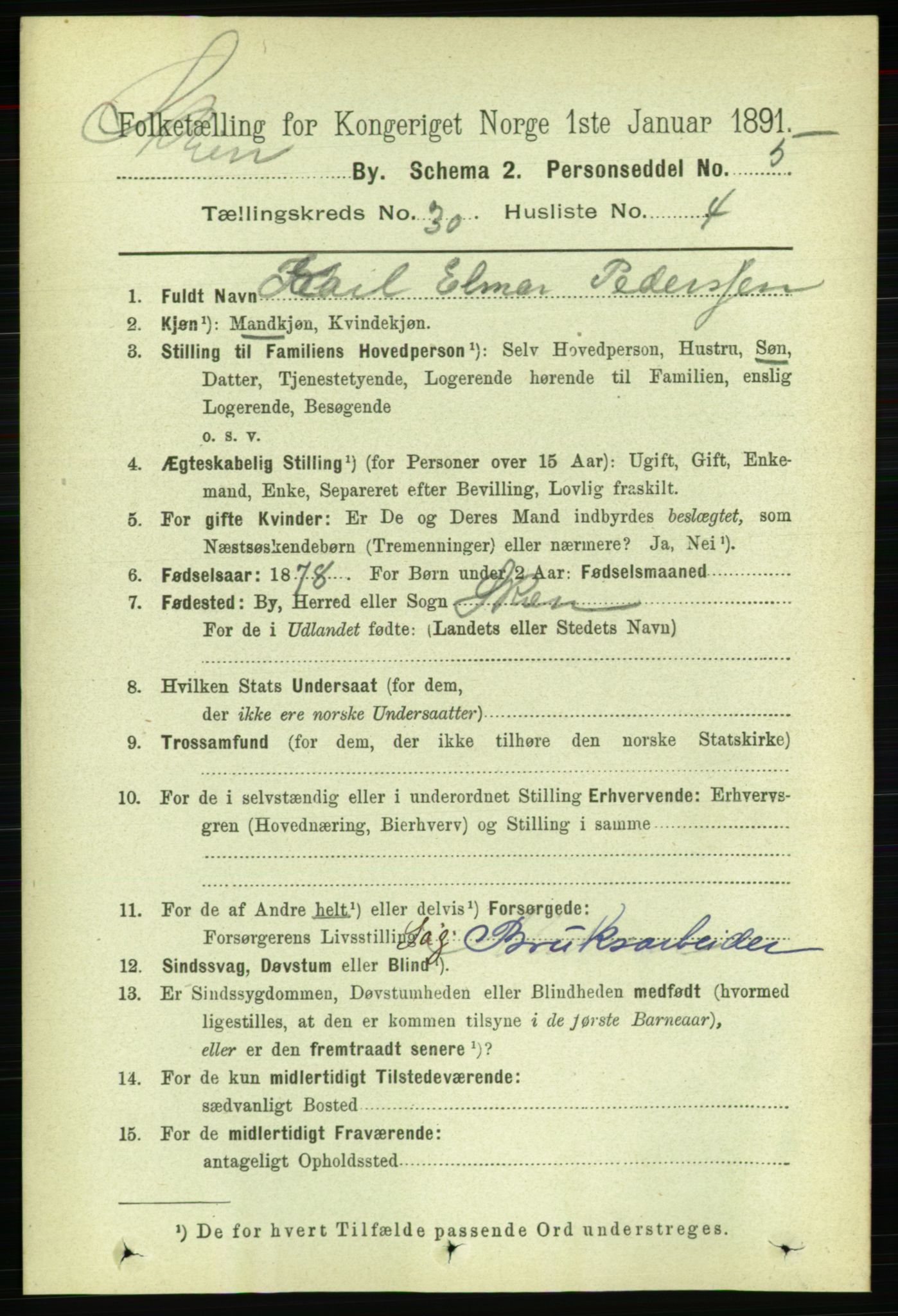 RA, 1891 census for 0806 Skien, 1891, p. 6901