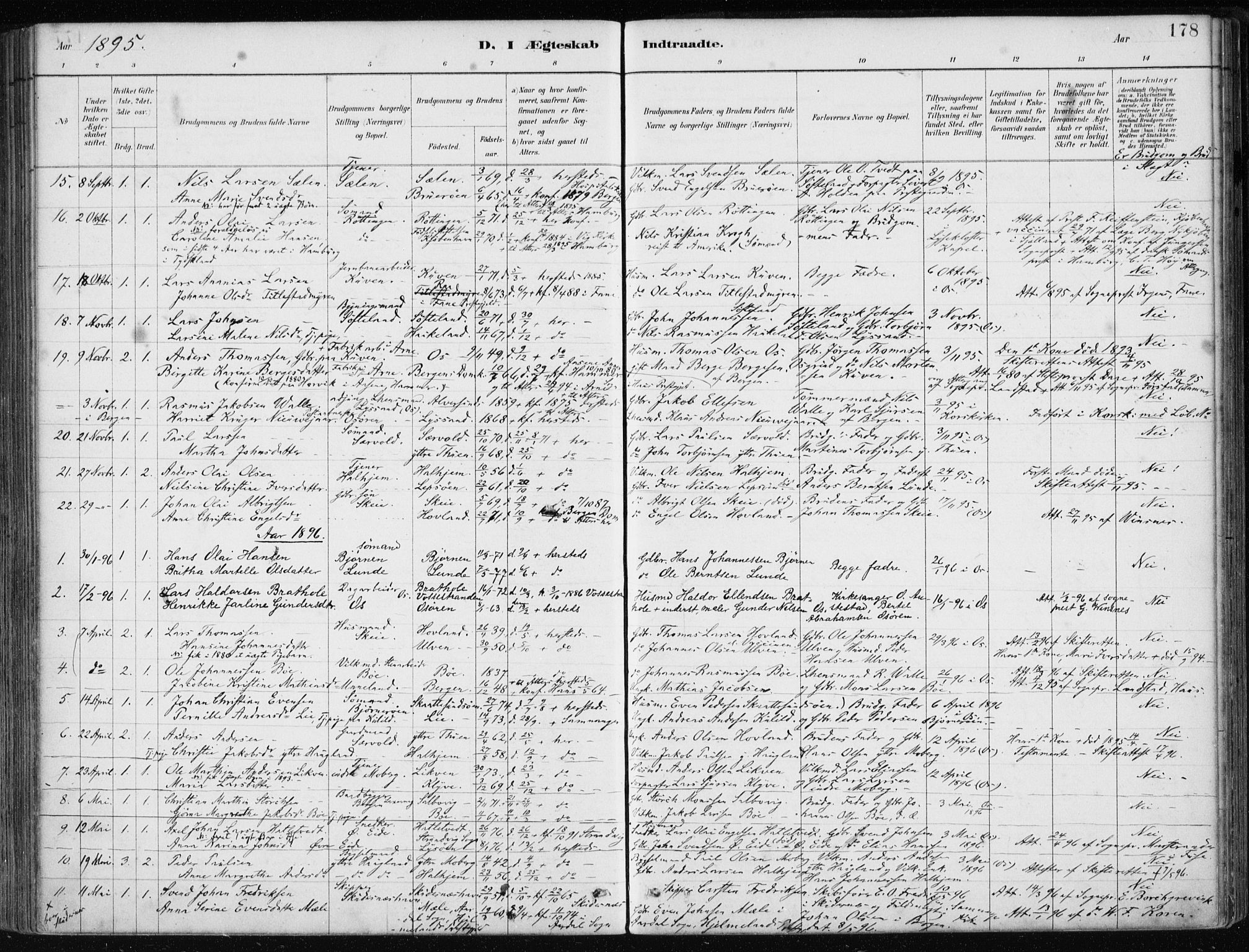 Os sokneprestembete, SAB/A-99929: Parish register (official) no. B 1, 1885-1902, p. 178