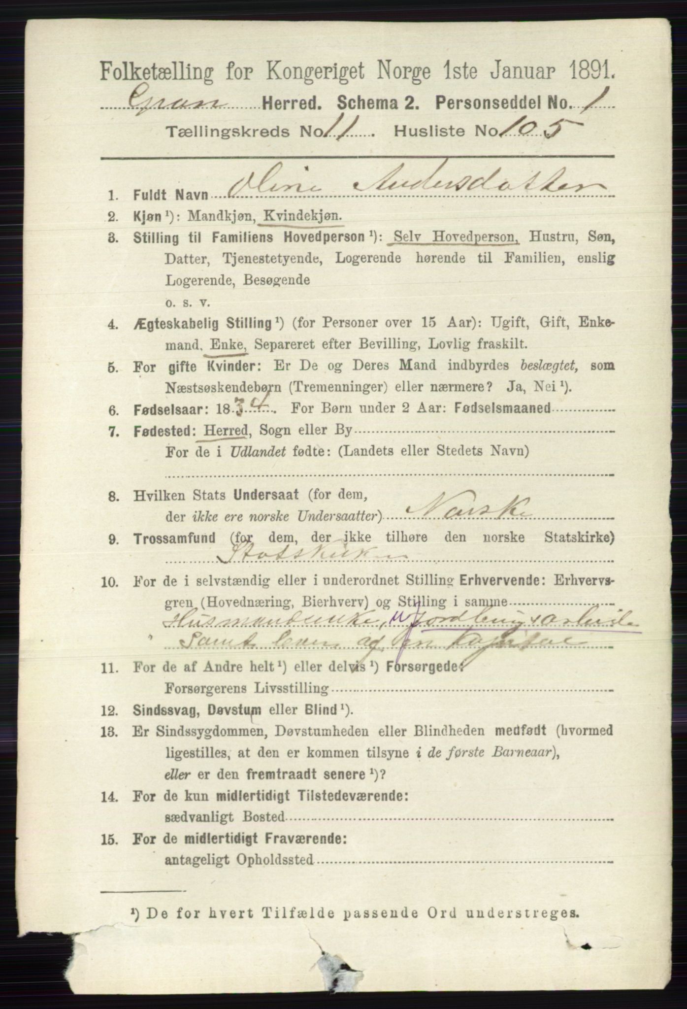 RA, 1891 census for 0534 Gran, 1891, p. 6075