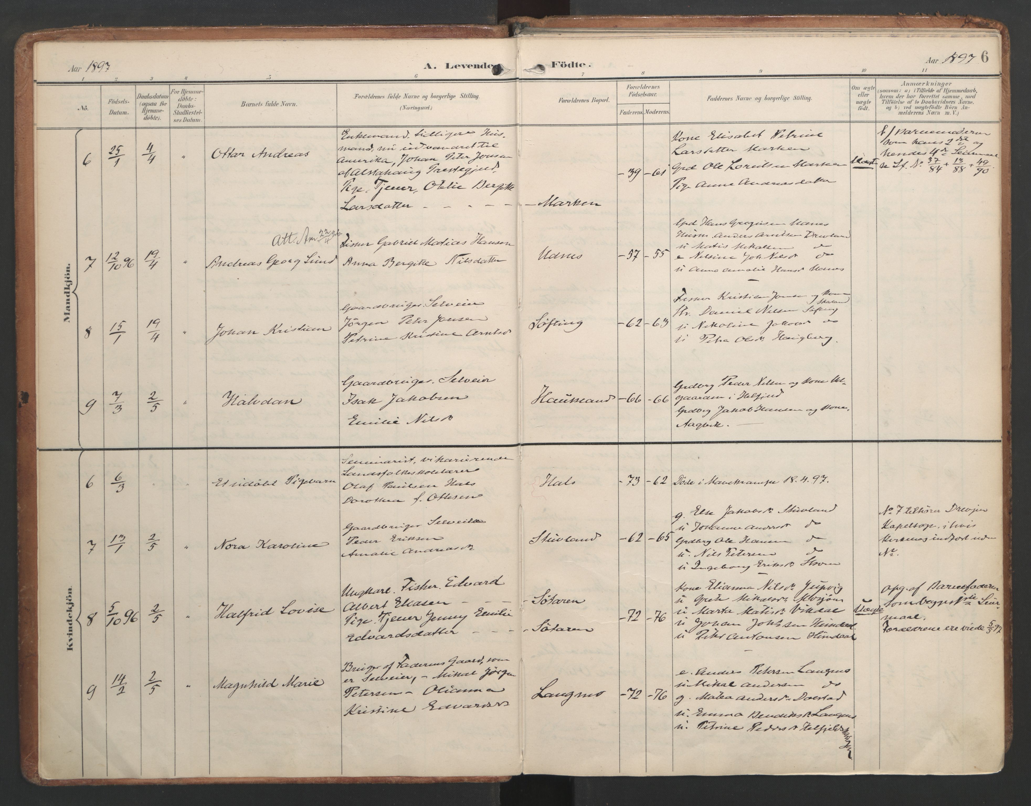Ministerialprotokoller, klokkerbøker og fødselsregistre - Nordland, SAT/A-1459/820/L0297: Parish register (official) no. 820A18, 1897-1917, p. 6