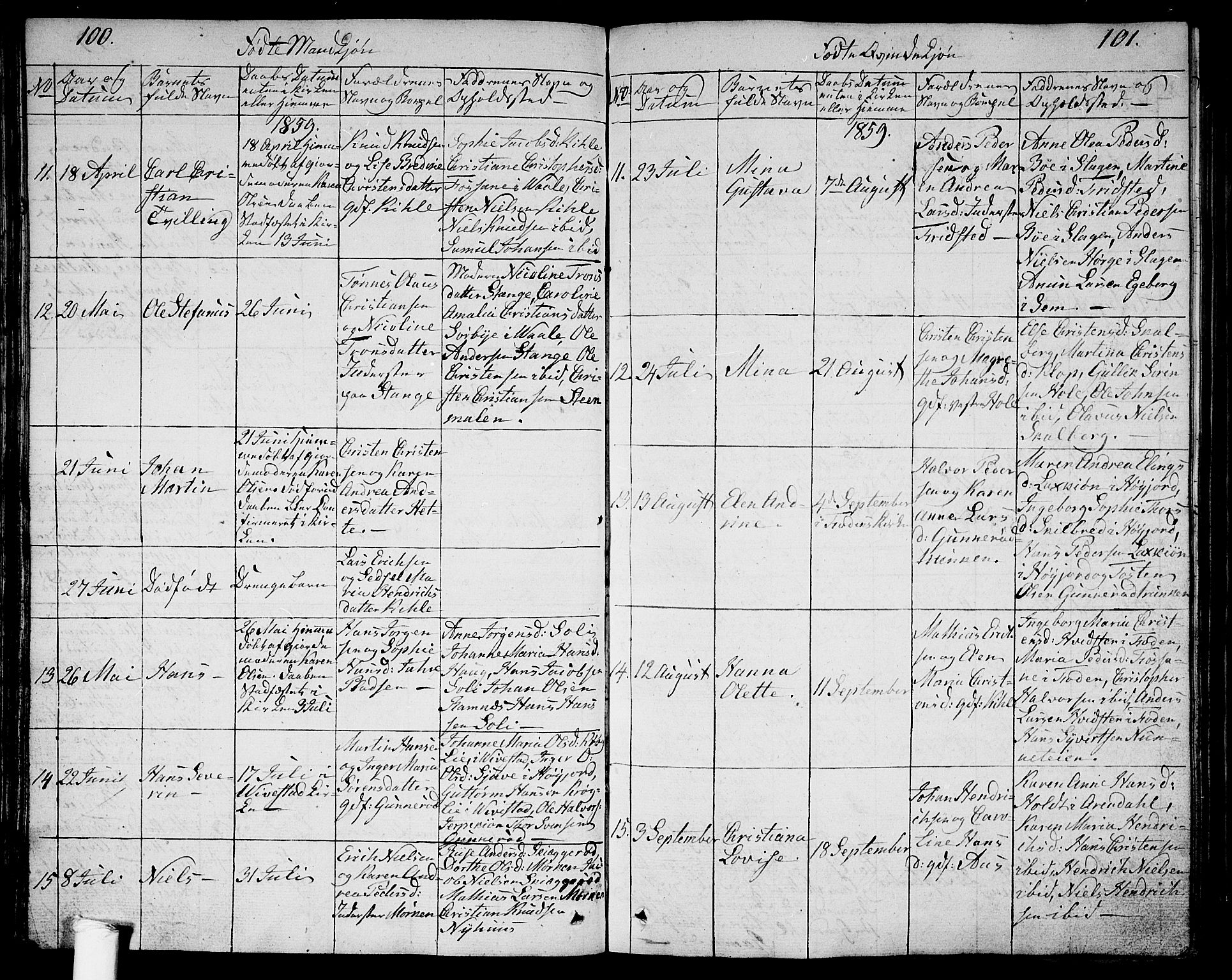 Ramnes kirkebøker, AV/SAKO-A-314/G/Ga/L0002: Parish register (copy) no. I 2, 1848-1870, p. 100-101