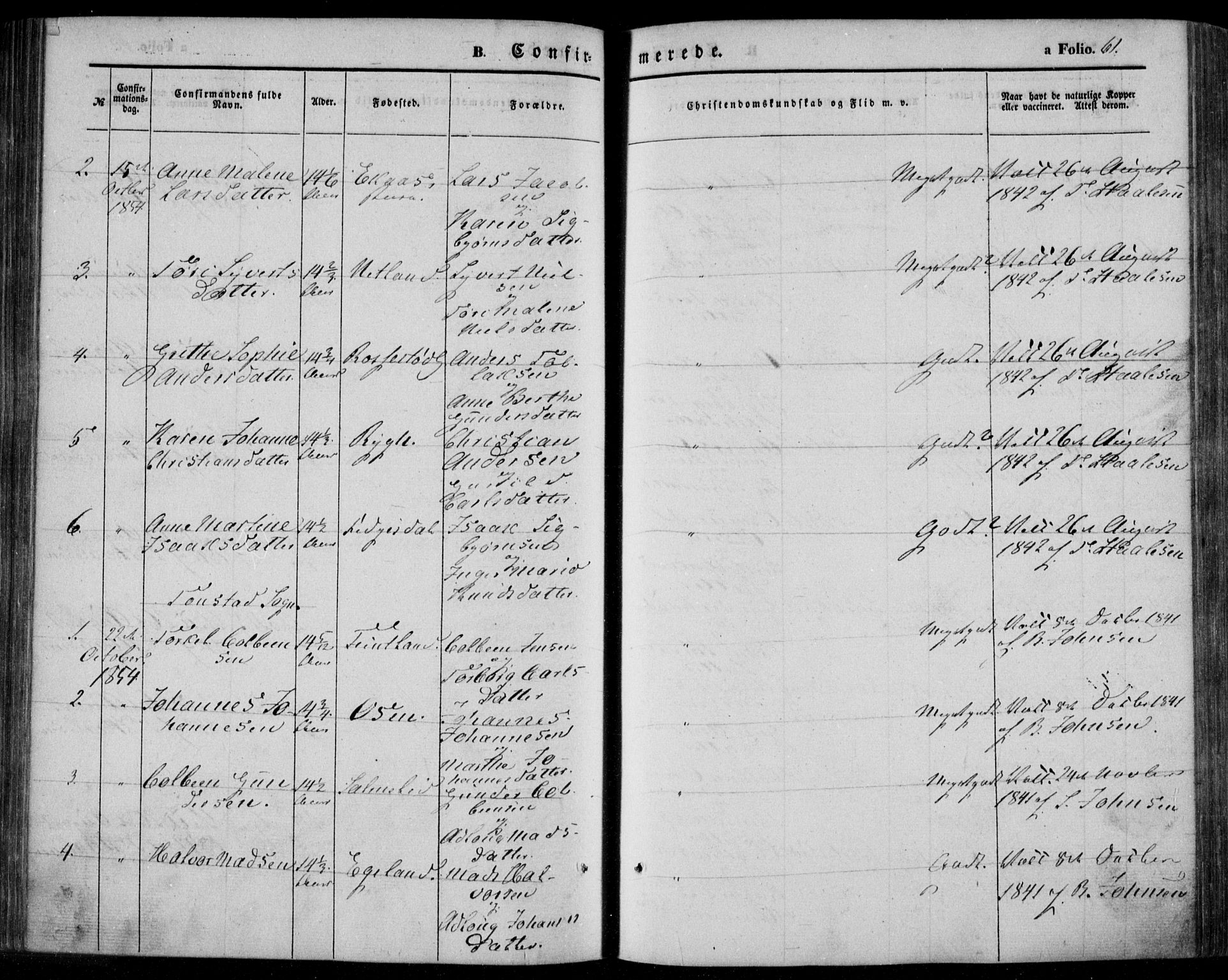 Bakke sokneprestkontor, AV/SAK-1111-0002/F/Fa/Faa/L0005: Parish register (official) no. A 5, 1847-1855, p. 61