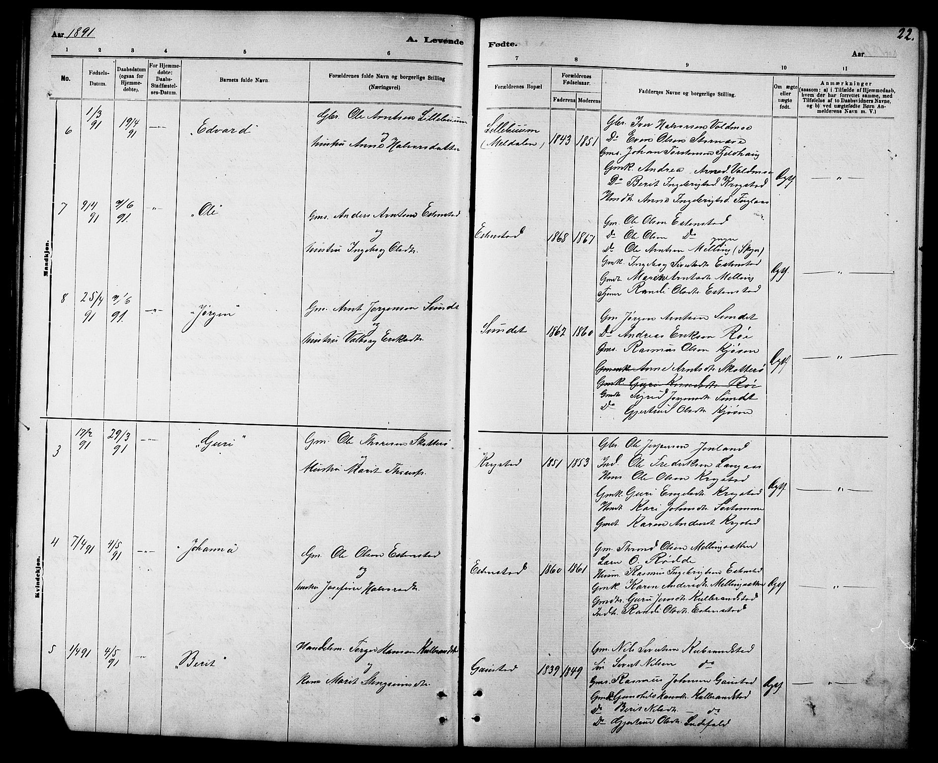 Ministerialprotokoller, klokkerbøker og fødselsregistre - Sør-Trøndelag, SAT/A-1456/694/L1132: Parish register (copy) no. 694C04, 1887-1914, p. 22
