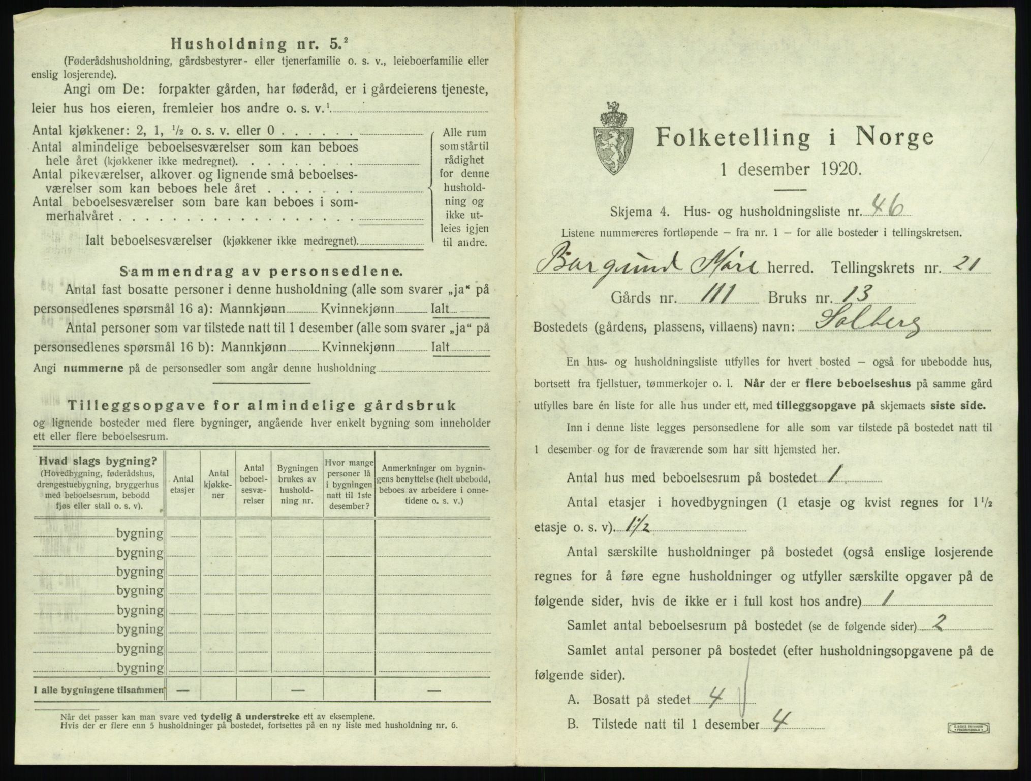 SAT, 1920 census for Borgund, 1920, p. 1800