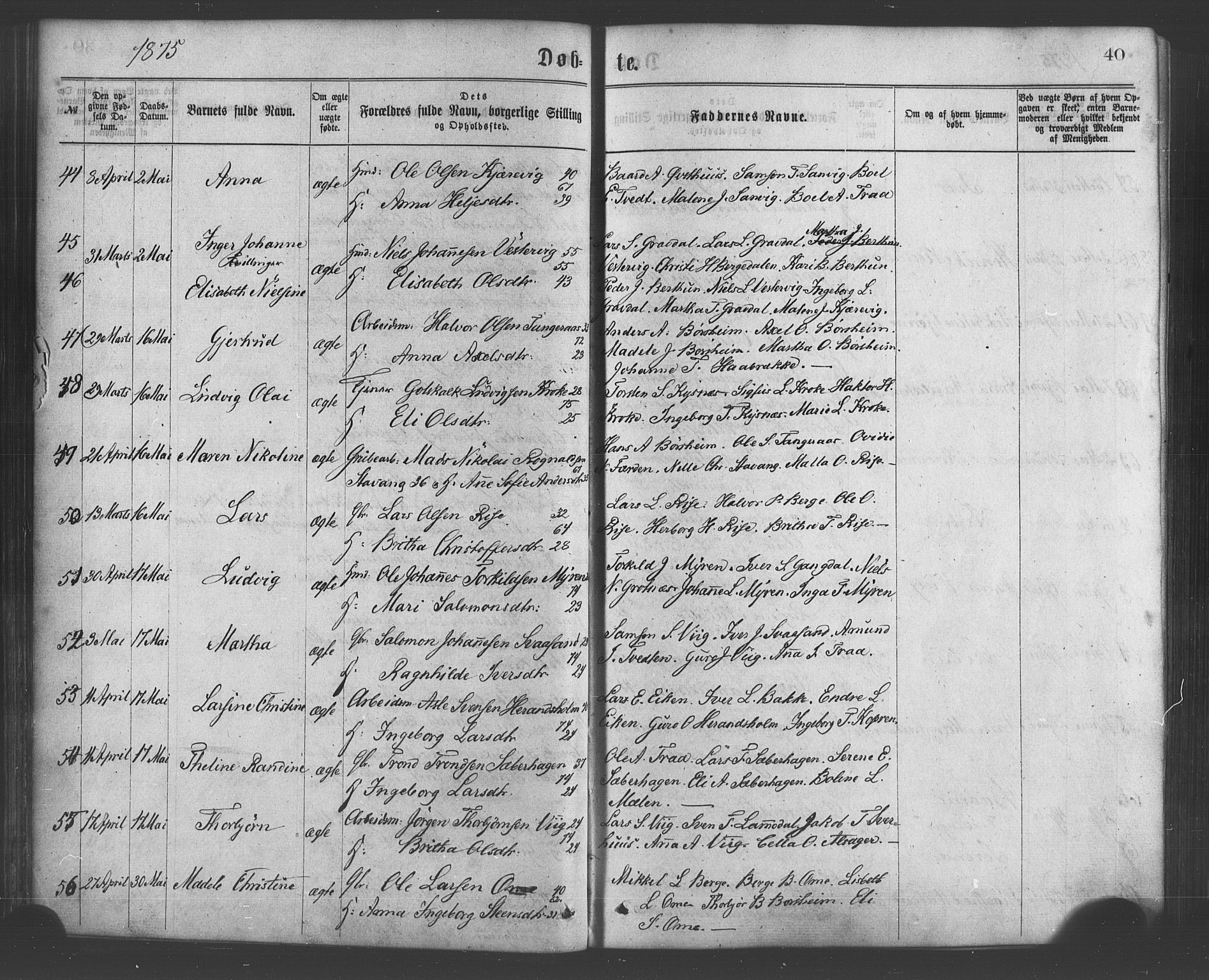 Strandebarm sokneprestembete, SAB/A-78401/H/Haa: Parish register (official) no. A 9, 1872-1886, p. 40
