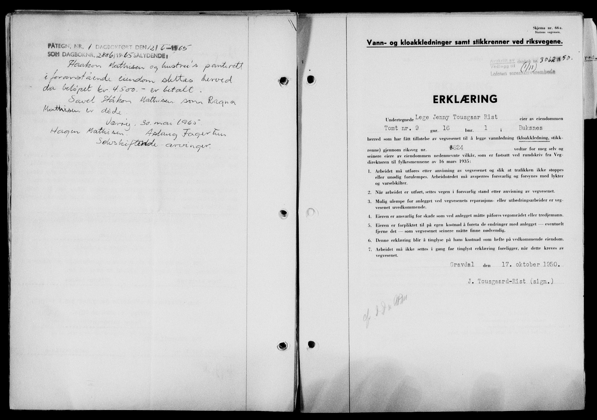 Lofoten sorenskriveri, SAT/A-0017/1/2/2C/L0024a: Mortgage book no. 24a, 1950-1950, Diary no: : 3062/1950