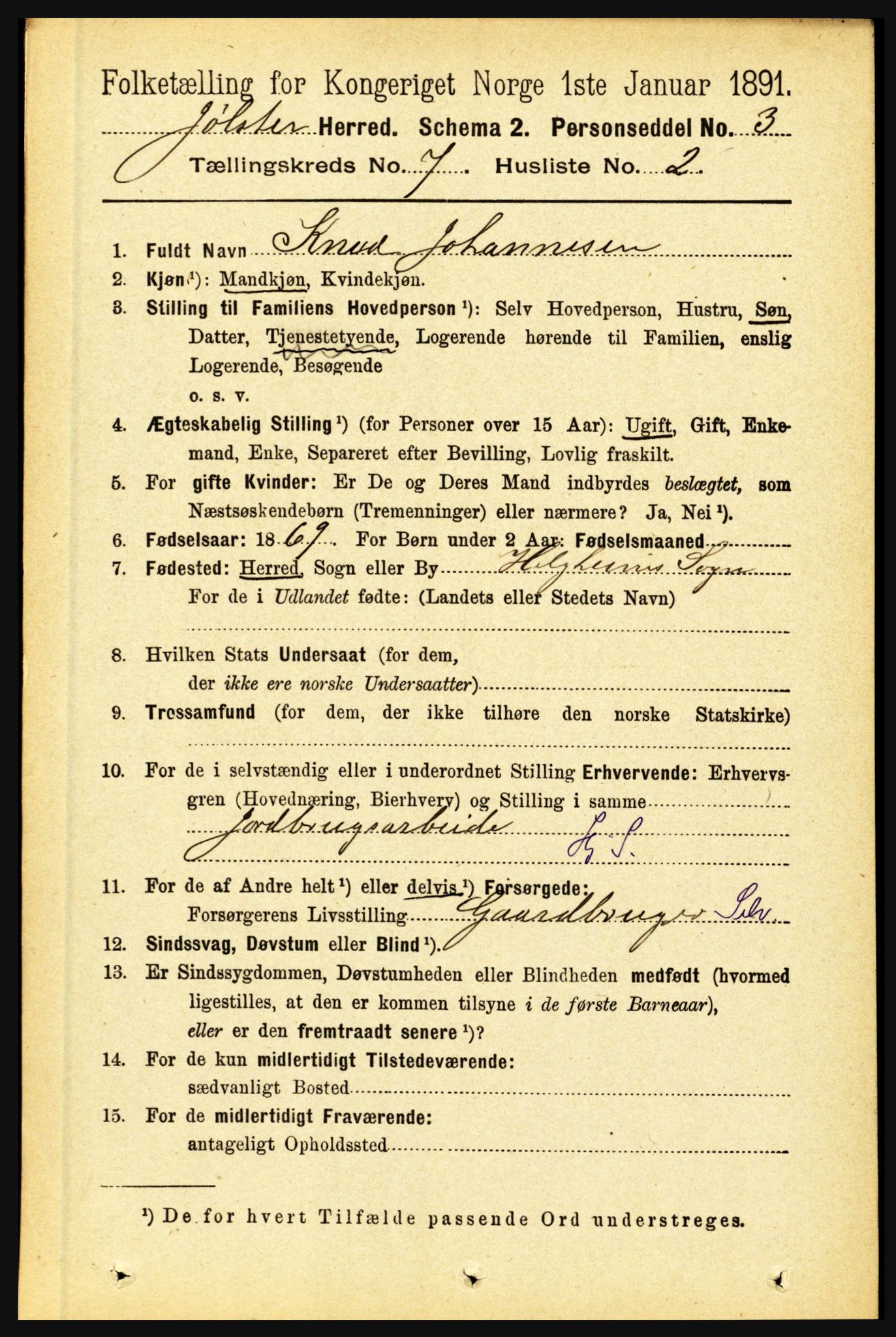 RA, 1891 census for 1431 Jølster, 1891, p. 2466