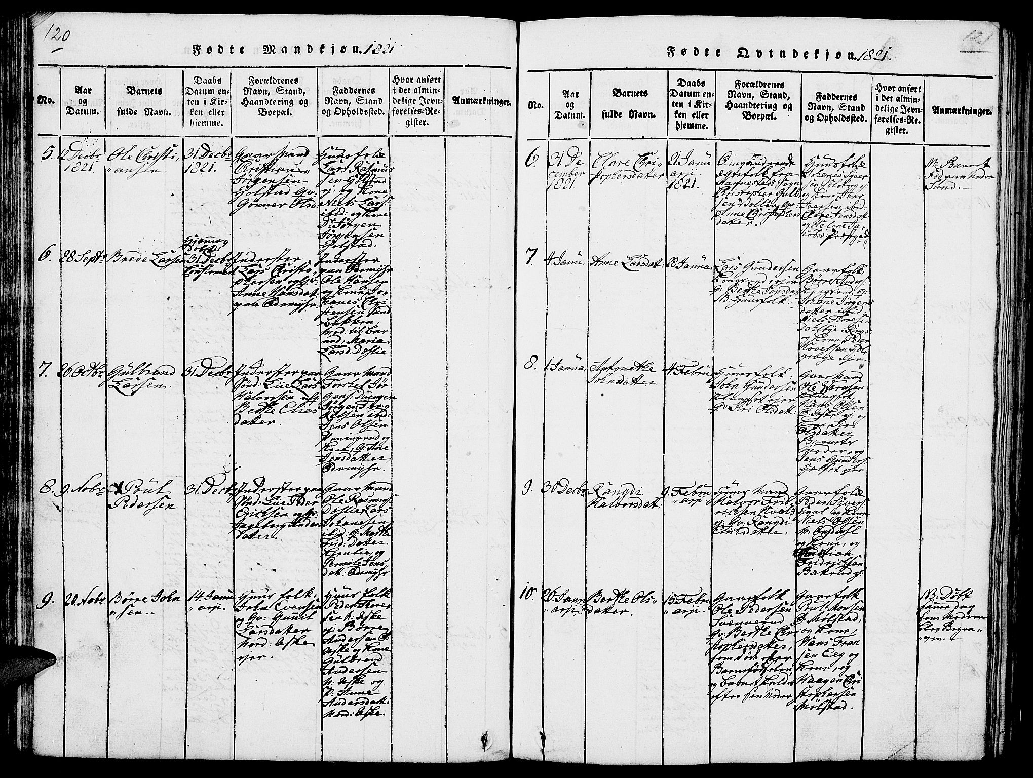 Nes prestekontor, Hedmark, SAH/PREST-020/L/La/L0003: Parish register (copy) no. 3, 1814-1831, p. 120-121