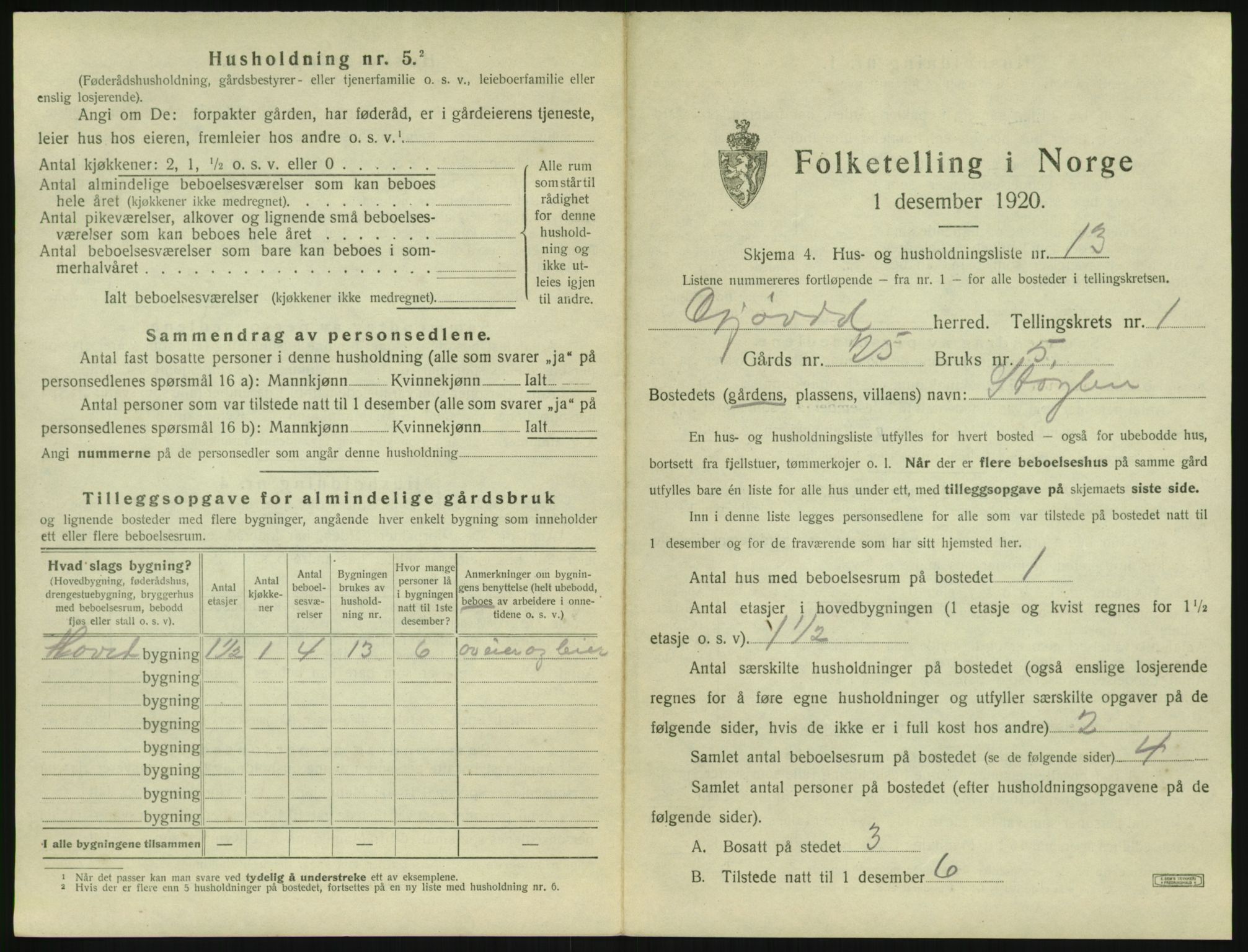 SAK, 1920 census for Gjøvdal, 1920, p. 46