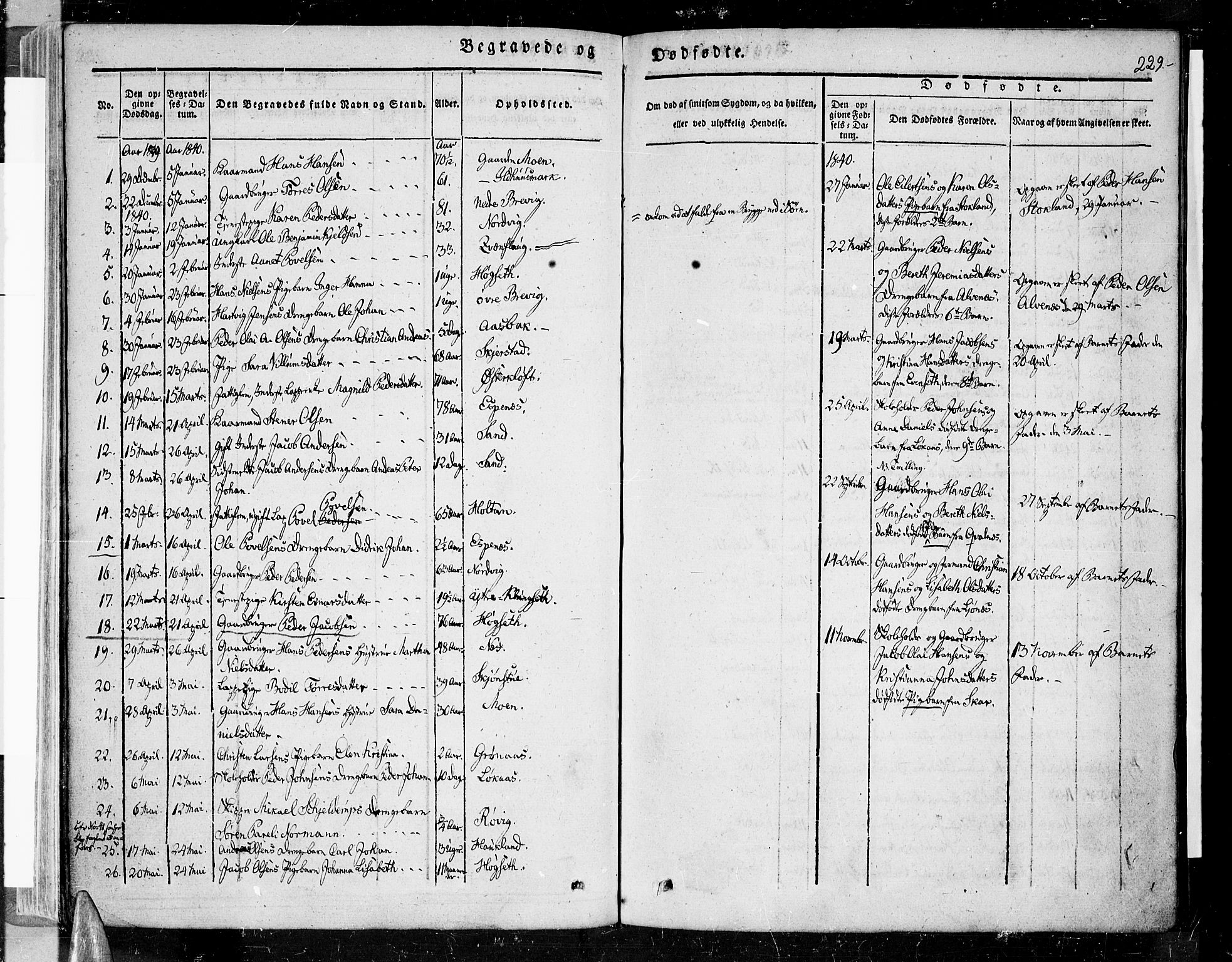 Ministerialprotokoller, klokkerbøker og fødselsregistre - Nordland, AV/SAT-A-1459/852/L0737: Parish register (official) no. 852A07, 1833-1849, p. 229