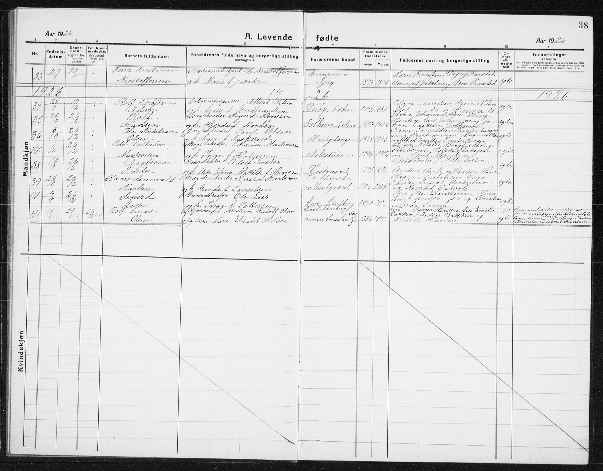 Nes prestekontor Kirkebøker, SAO/A-10410/G/Gc/L0002: Parish register (copy) no. III 2, 1915-1943, p. 38