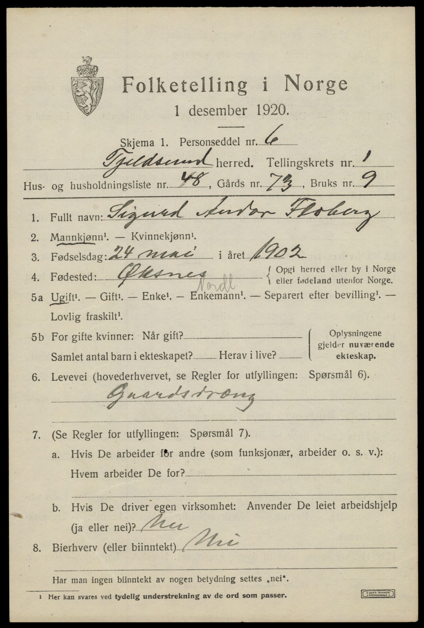 SAT, 1920 census for Tjeldsund, 1920, p. 1146