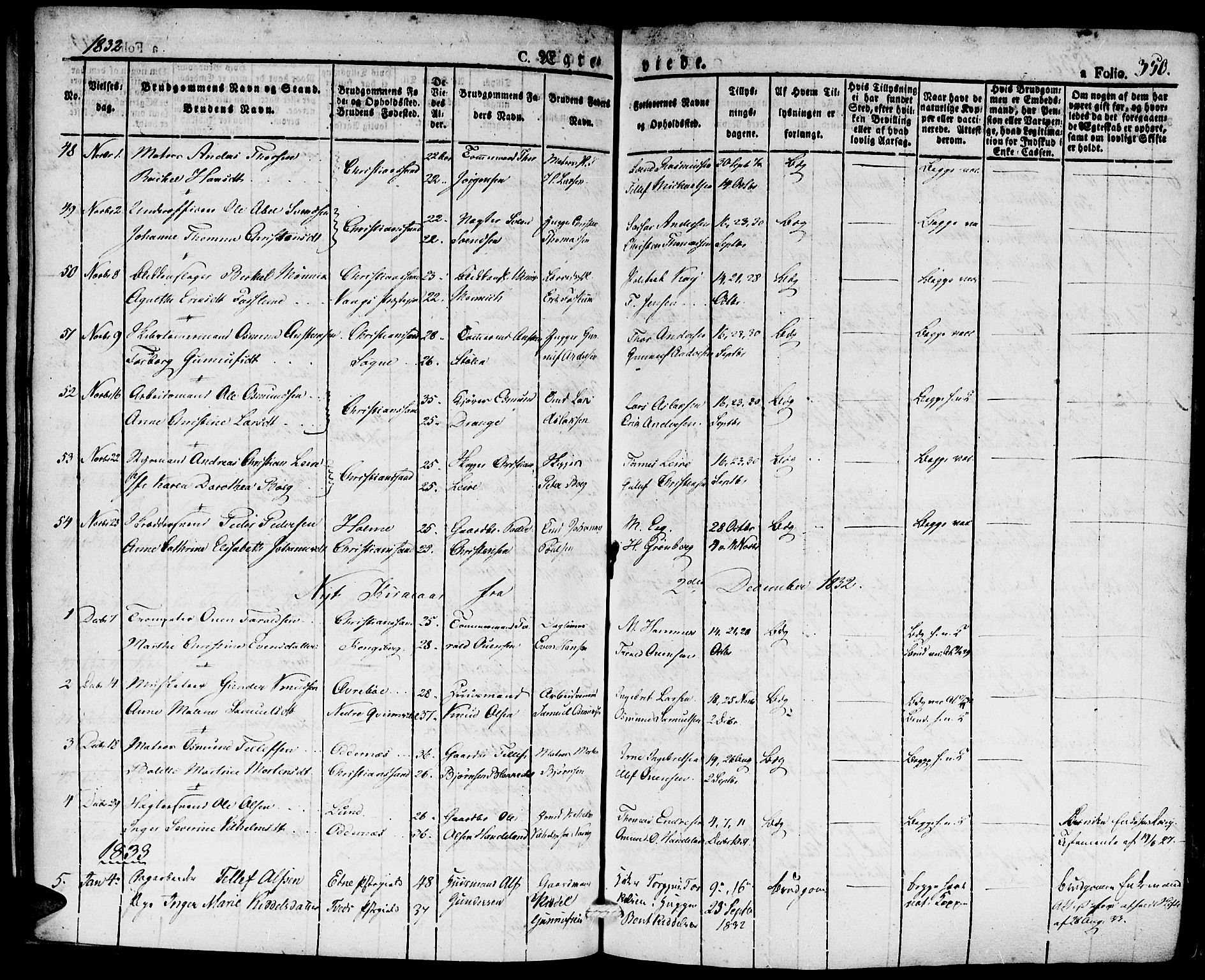 Kristiansand domprosti, AV/SAK-1112-0006/F/Fa/L0011: Parish register (official) no. A 11, 1827-1841, p. 350