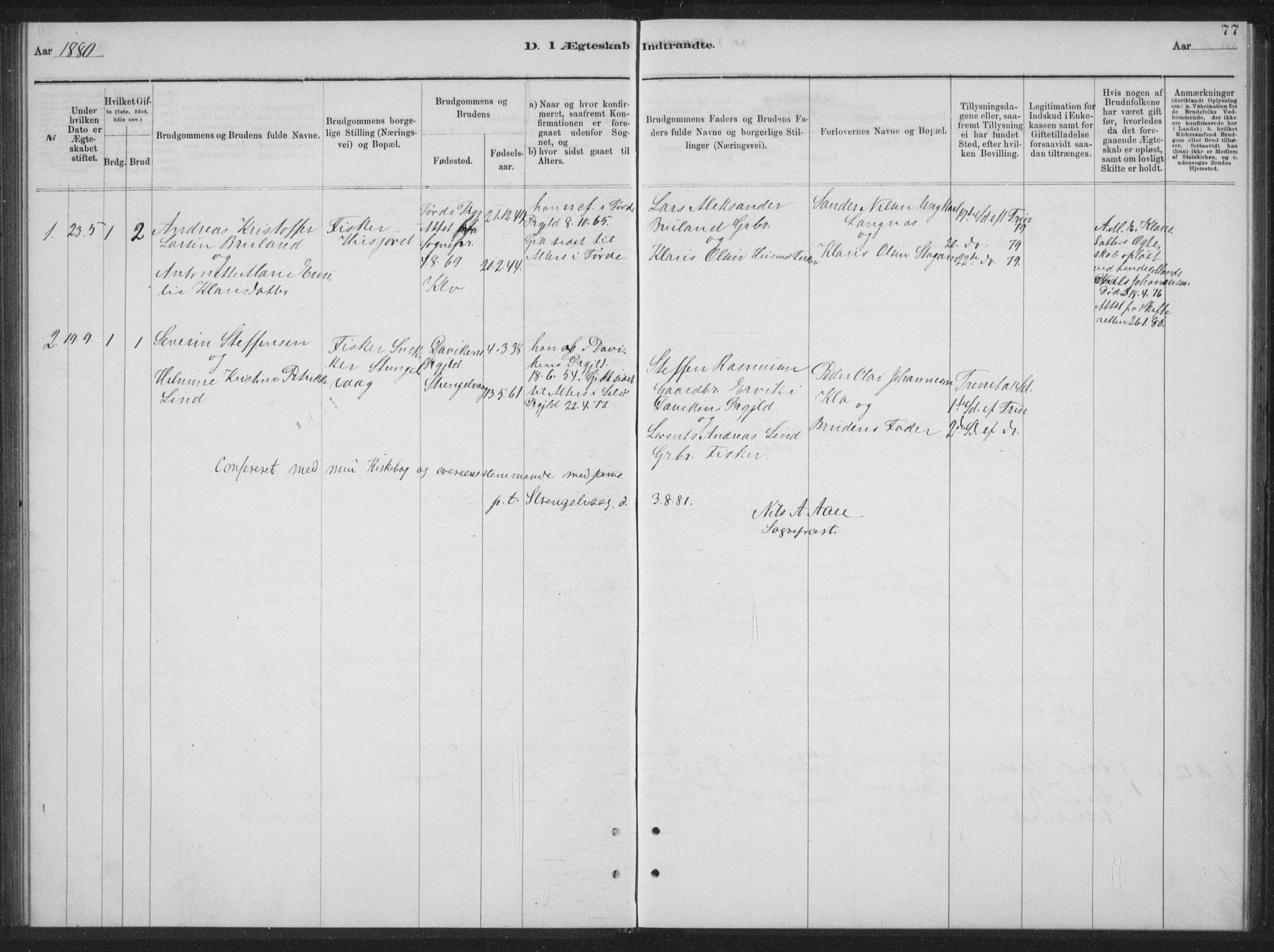 Ministerialprotokoller, klokkerbøker og fødselsregistre - Nordland, AV/SAT-A-1459/894/L1359: Parish register (copy) no. 894C02, 1877-1884, p. 77