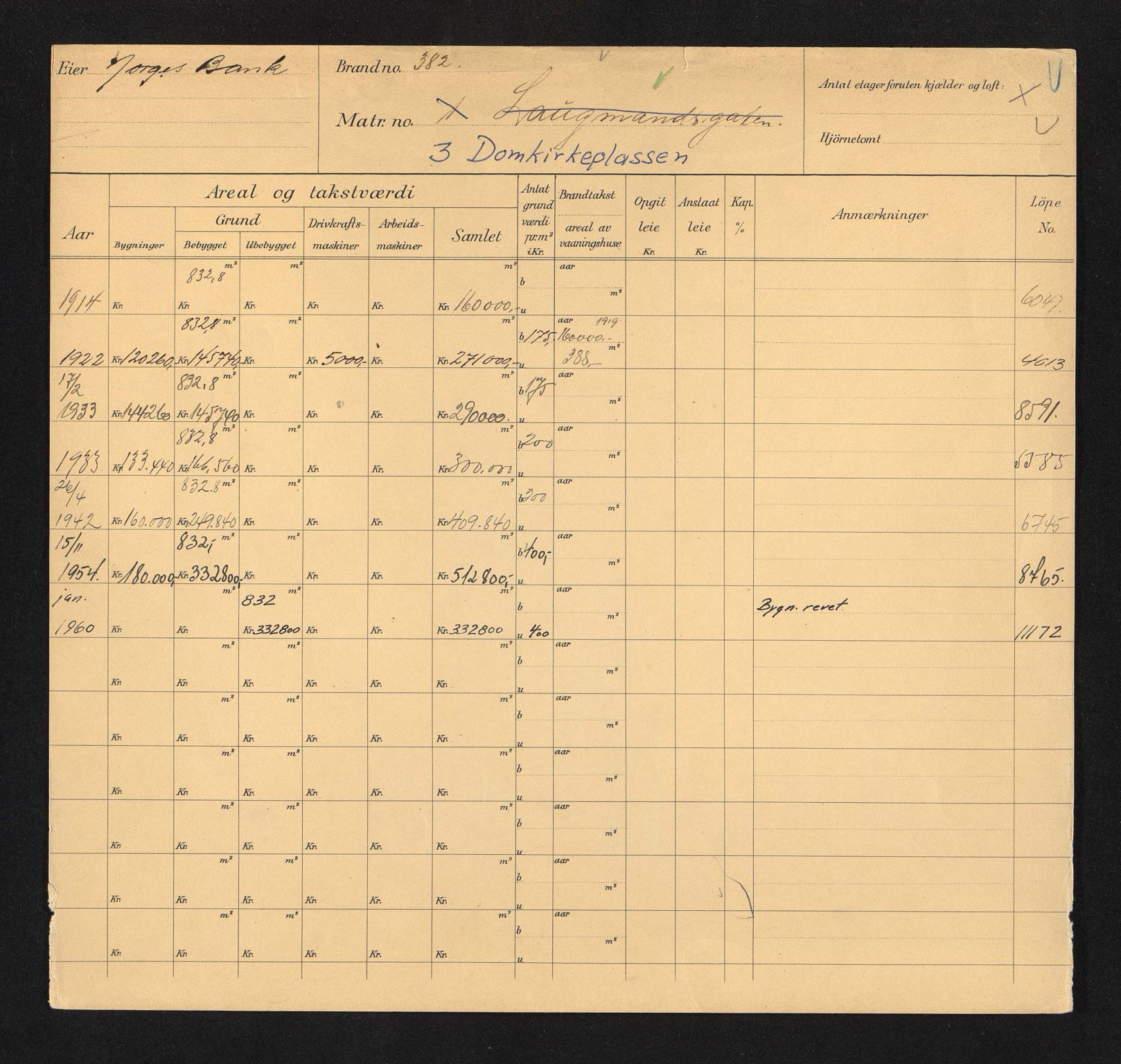 Stavanger kommune. Skattetakstvesenet, BYST/A-0440/F/Fa/Faa/L0009/0006: Skattetakstkort / Doktor Lassens gate 6 - Domkirkeplassen - Dr. Græslis vei 17
