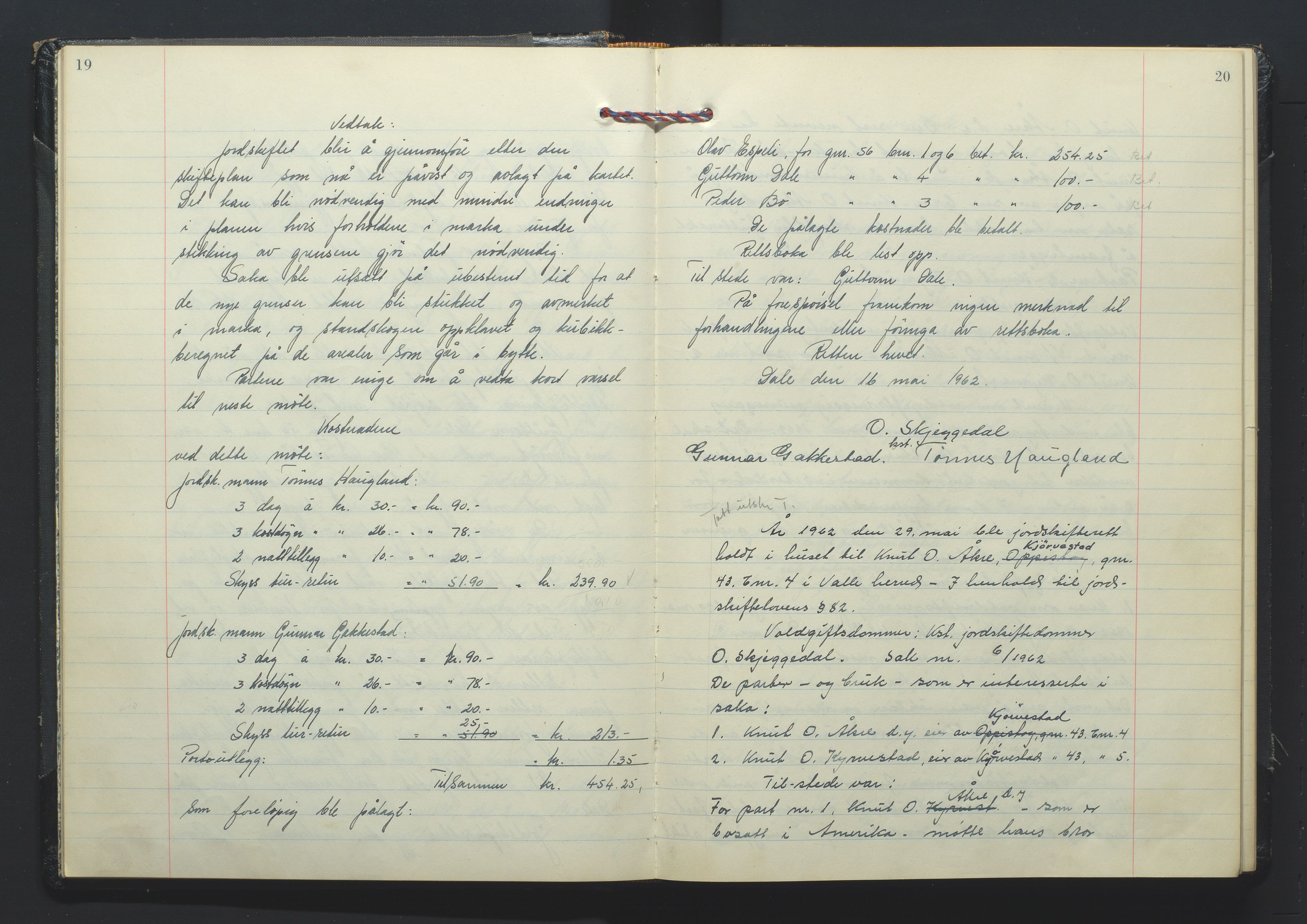 Setesdal jordskifterett, AV/SAK-1541-0008/F/Fa/Faa/L0006: Jordskifteprotokoll med gårdsregister, Setesdal domssokn nr 20, 1961-1964, p. 19-20