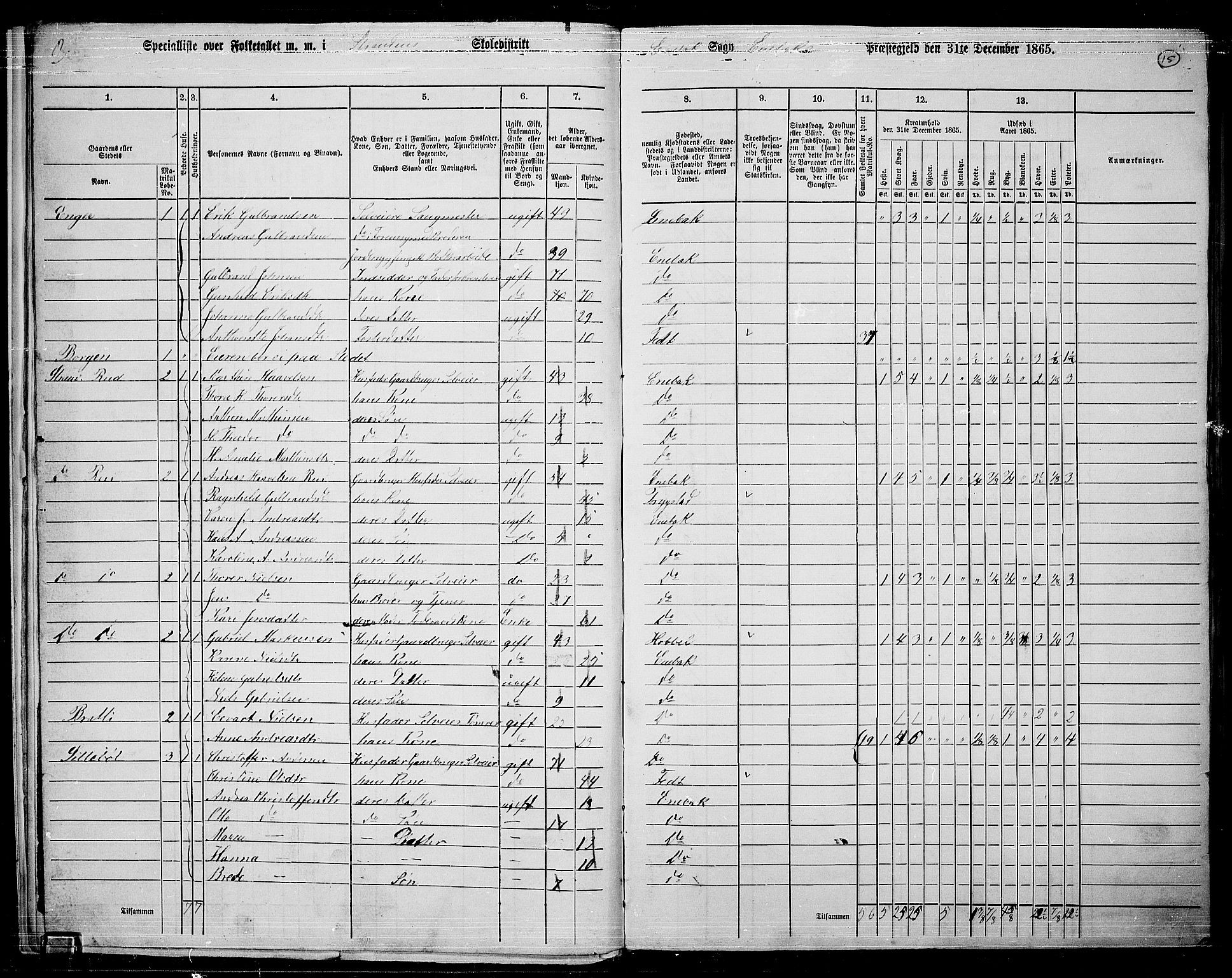 RA, 1865 census for Enebakk, 1865, p. 13