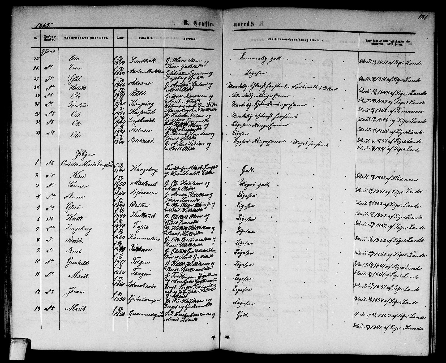 Flesberg kirkebøker, AV/SAKO-A-18/G/Ga/L0003: Parish register (copy) no. I 3, 1861-1889, p. 181