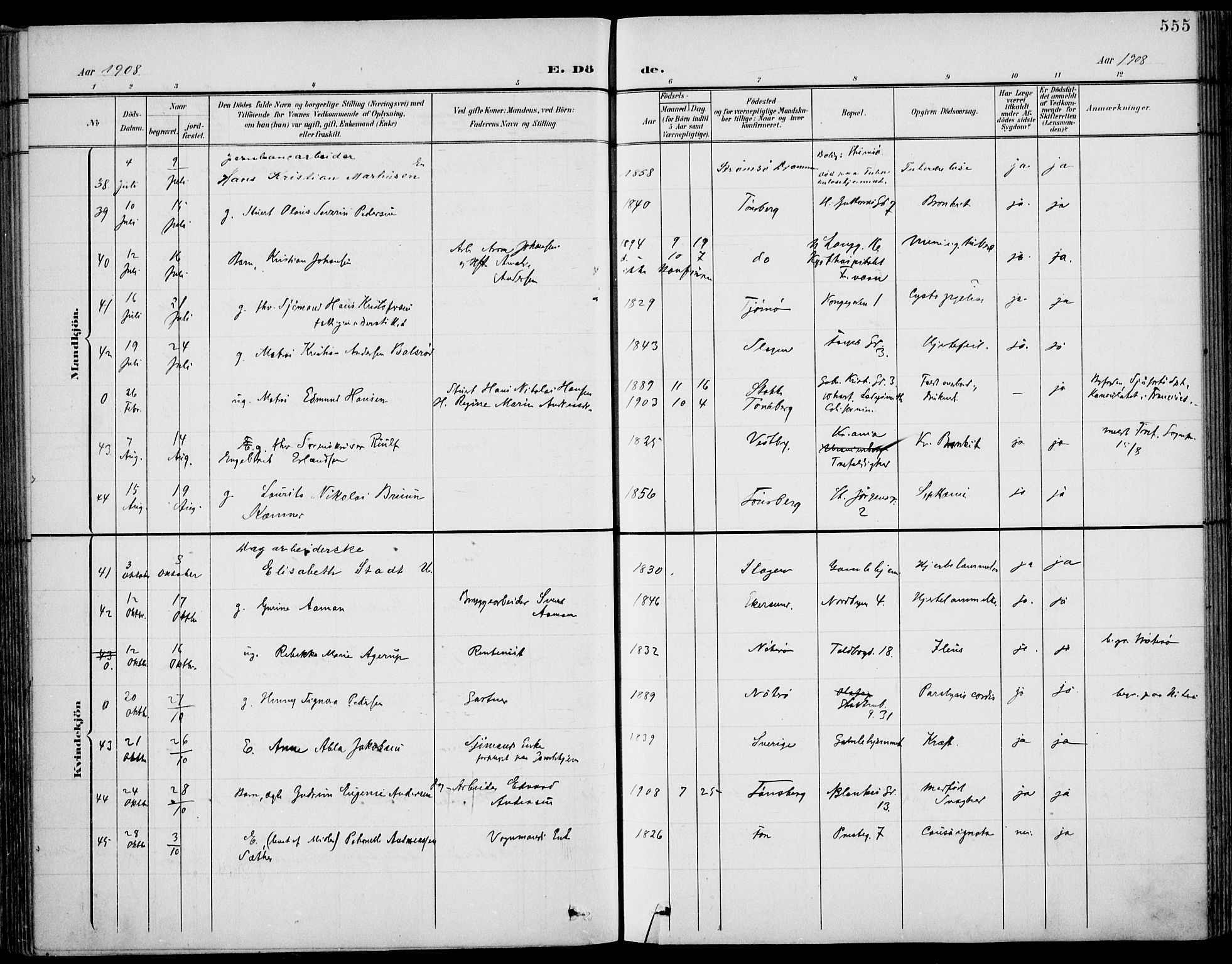 Tønsberg kirkebøker, SAKO/A-330/F/Fa/L0013: Parish register (official) no. I 13, 1900-1913, p. 555