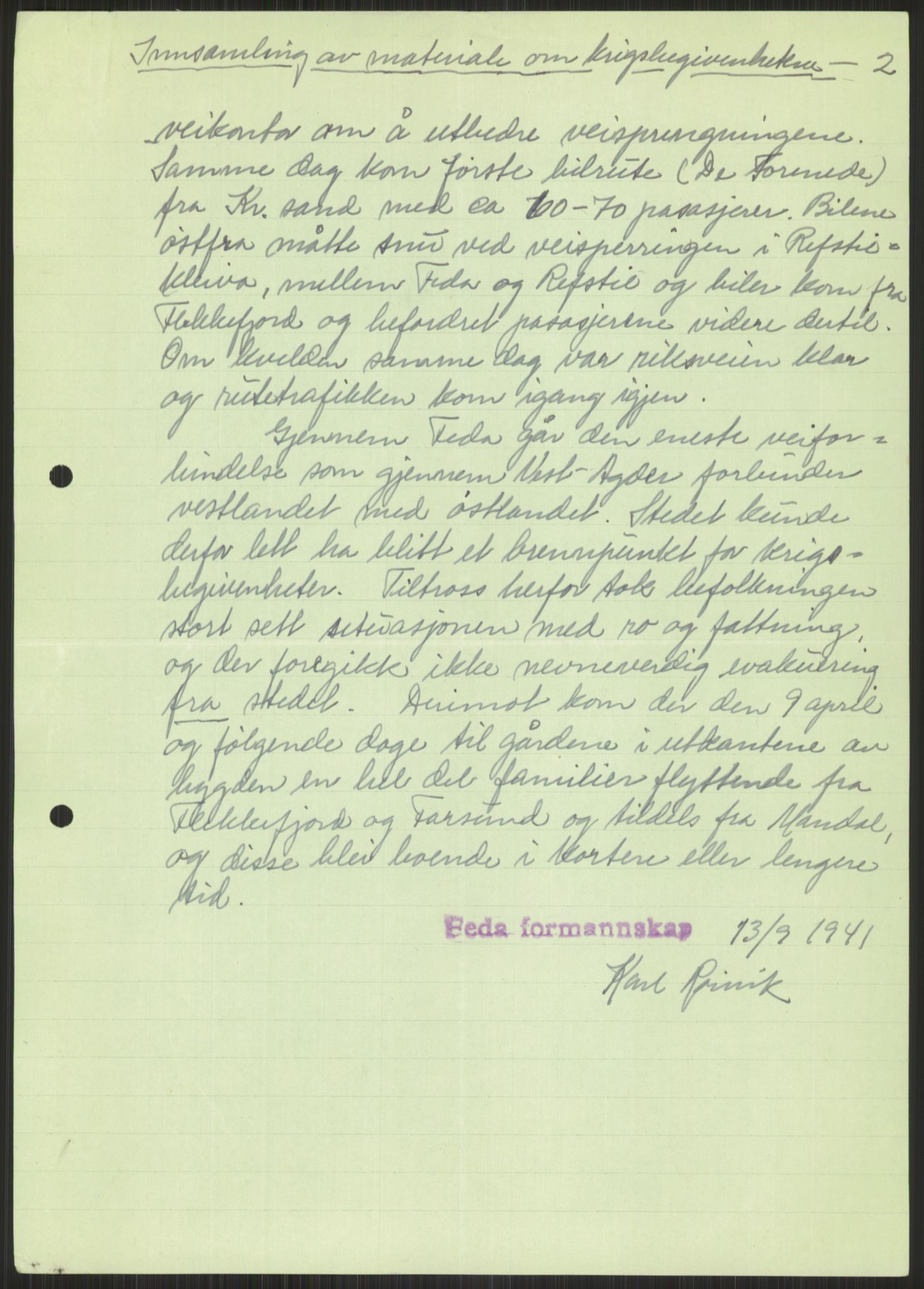 Forsvaret, Forsvarets krigshistoriske avdeling, AV/RA-RAFA-2017/Y/Ya/L0014: II-C-11-31 - Fylkesmenn.  Rapporter om krigsbegivenhetene 1940., 1940, p. 824