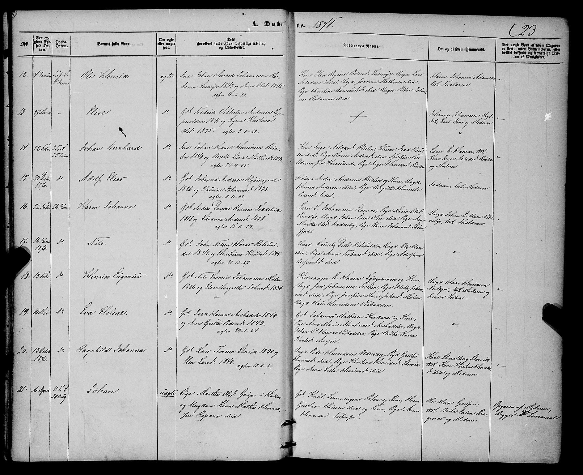 Skjervøy sokneprestkontor, AV/SATØ-S-1300/H/Ha/Haa/L0013kirke: Parish register (official) no. 13, 1863-1877, p. 23