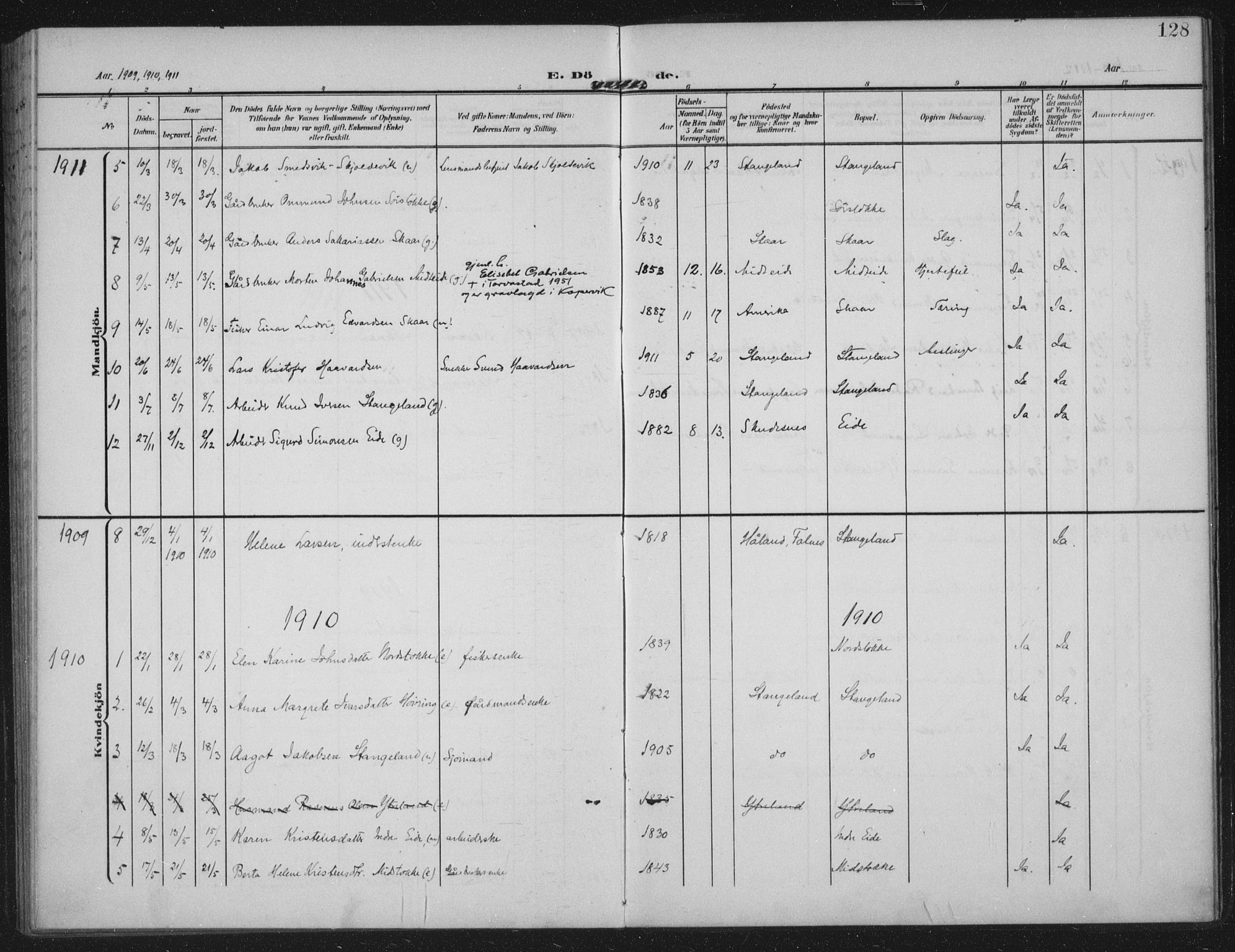 Kopervik sokneprestkontor, AV/SAST-A-101850/H/Ha/Haa/L0003: Parish register (official) no. A 3, 1906-1924, p. 128