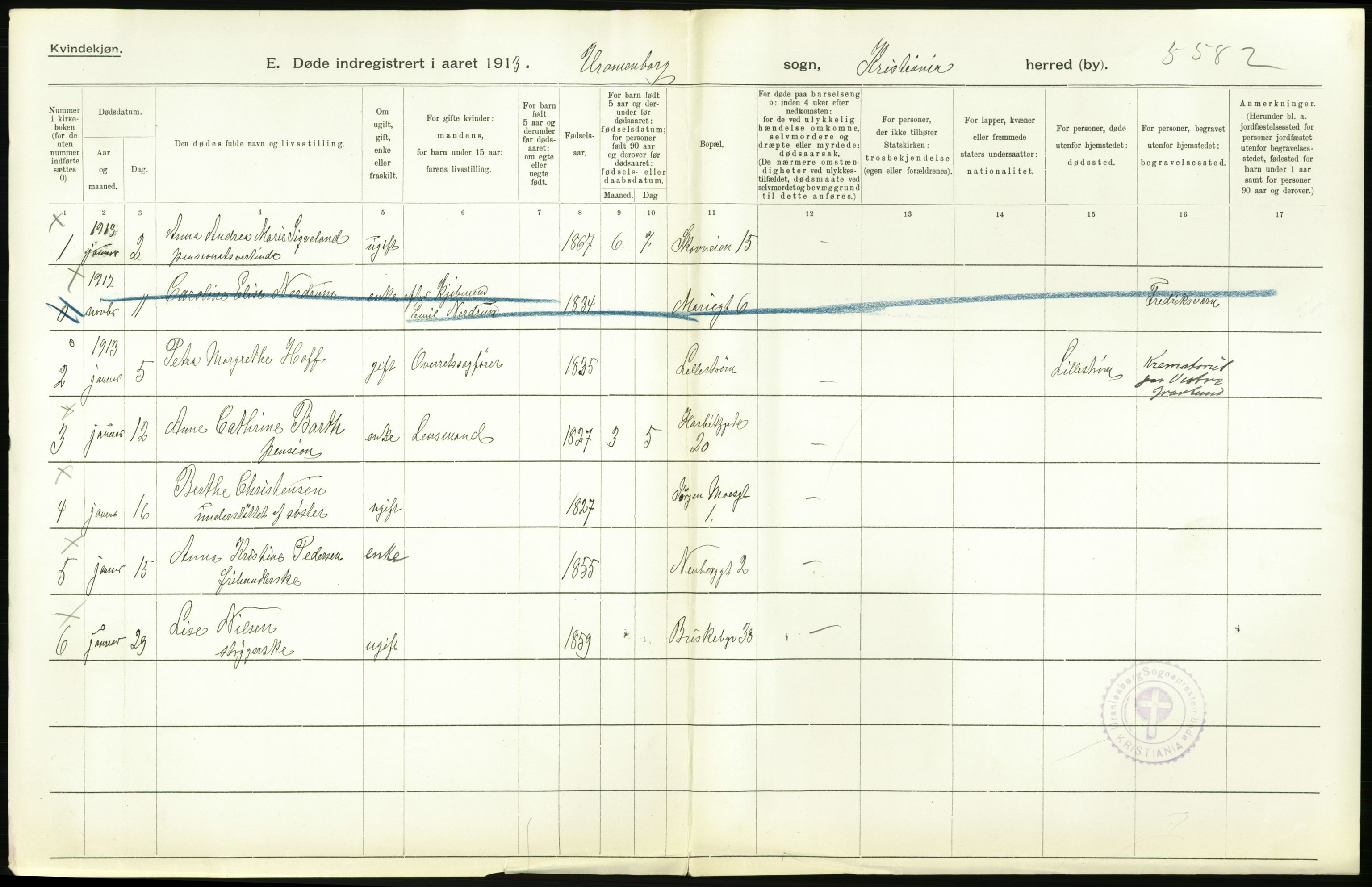 Statistisk sentralbyrå, Sosiodemografiske emner, Befolkning, RA/S-2228/D/Df/Dfb/Dfbc/L0009: Kristiania: Døde., 1913, p. 28