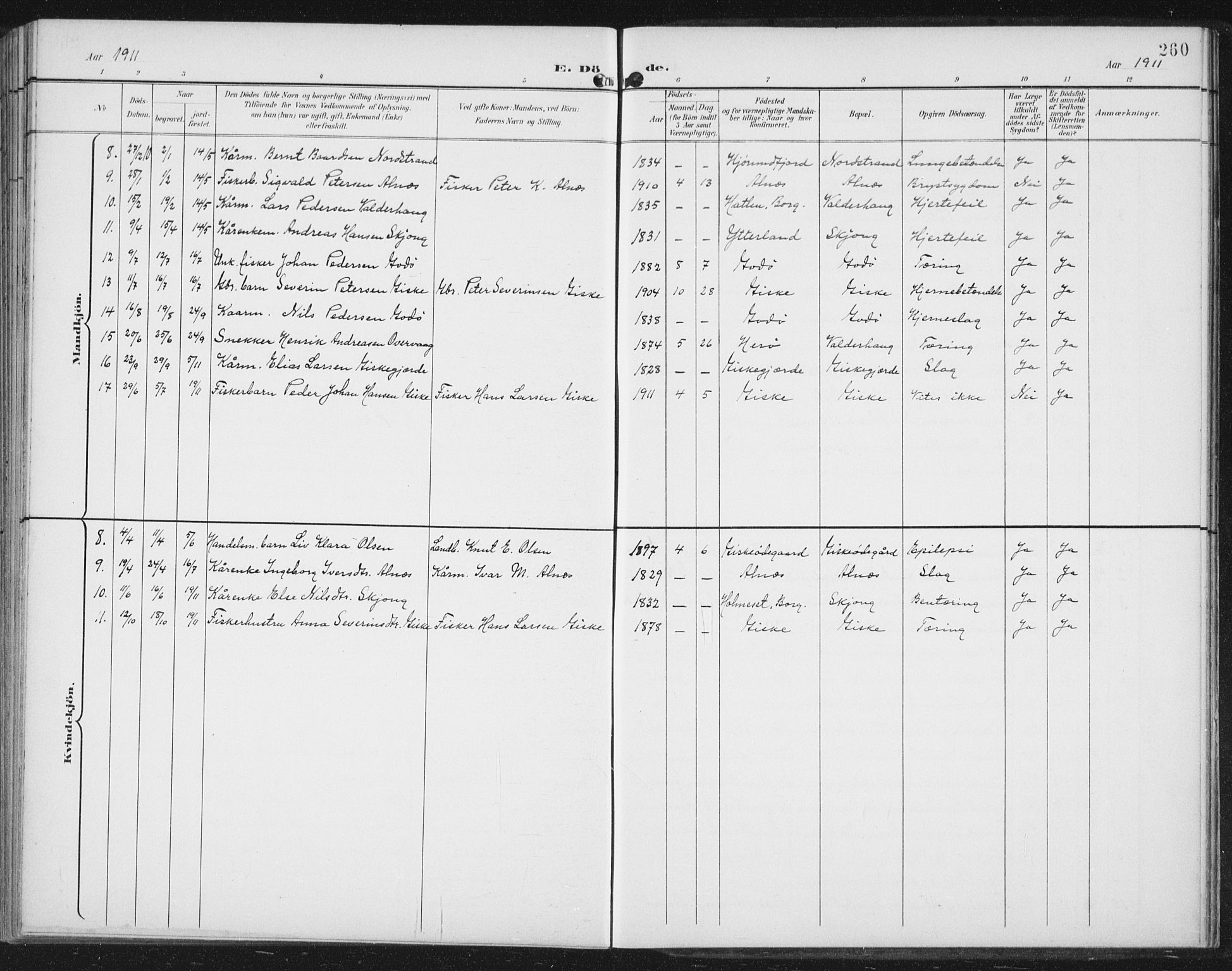 Ministerialprotokoller, klokkerbøker og fødselsregistre - Møre og Romsdal, AV/SAT-A-1454/534/L0489: Parish register (copy) no. 534C01, 1899-1941, p. 260