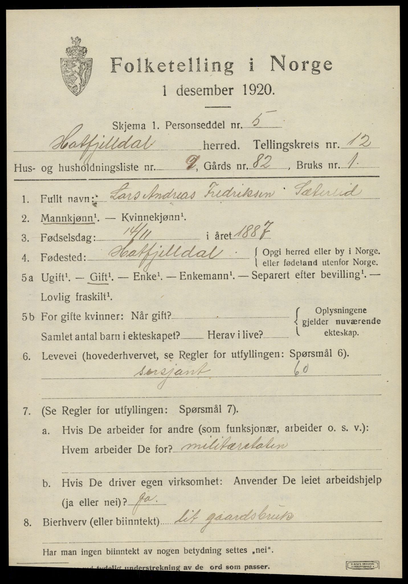SAT, 1920 census for Hattfjelldal, 1920, p. 2872