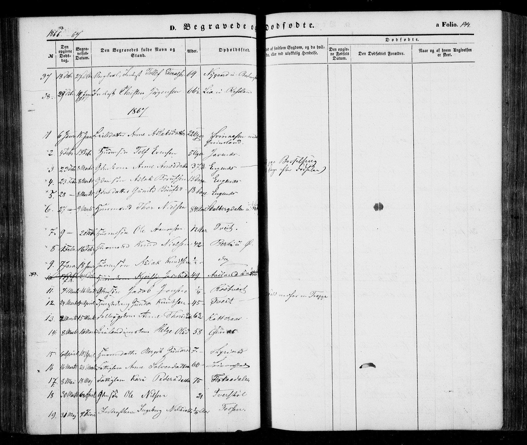 Åmli sokneprestkontor, AV/SAK-1111-0050/F/Fa/Fac/L0008: Parish register (official) no. A 8, 1852-1869, p. 144