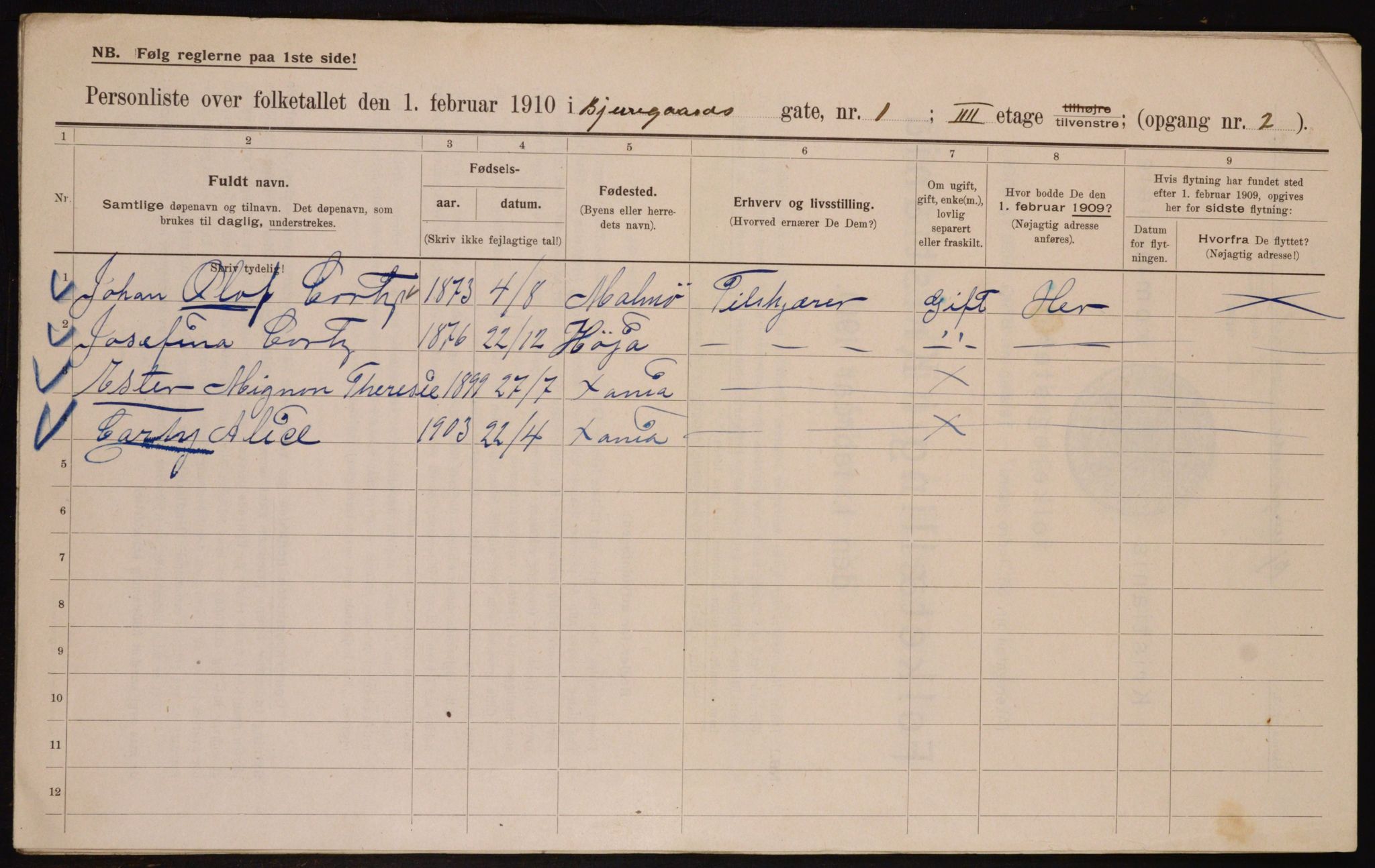 OBA, Municipal Census 1910 for Kristiania, 1910, p. 5282