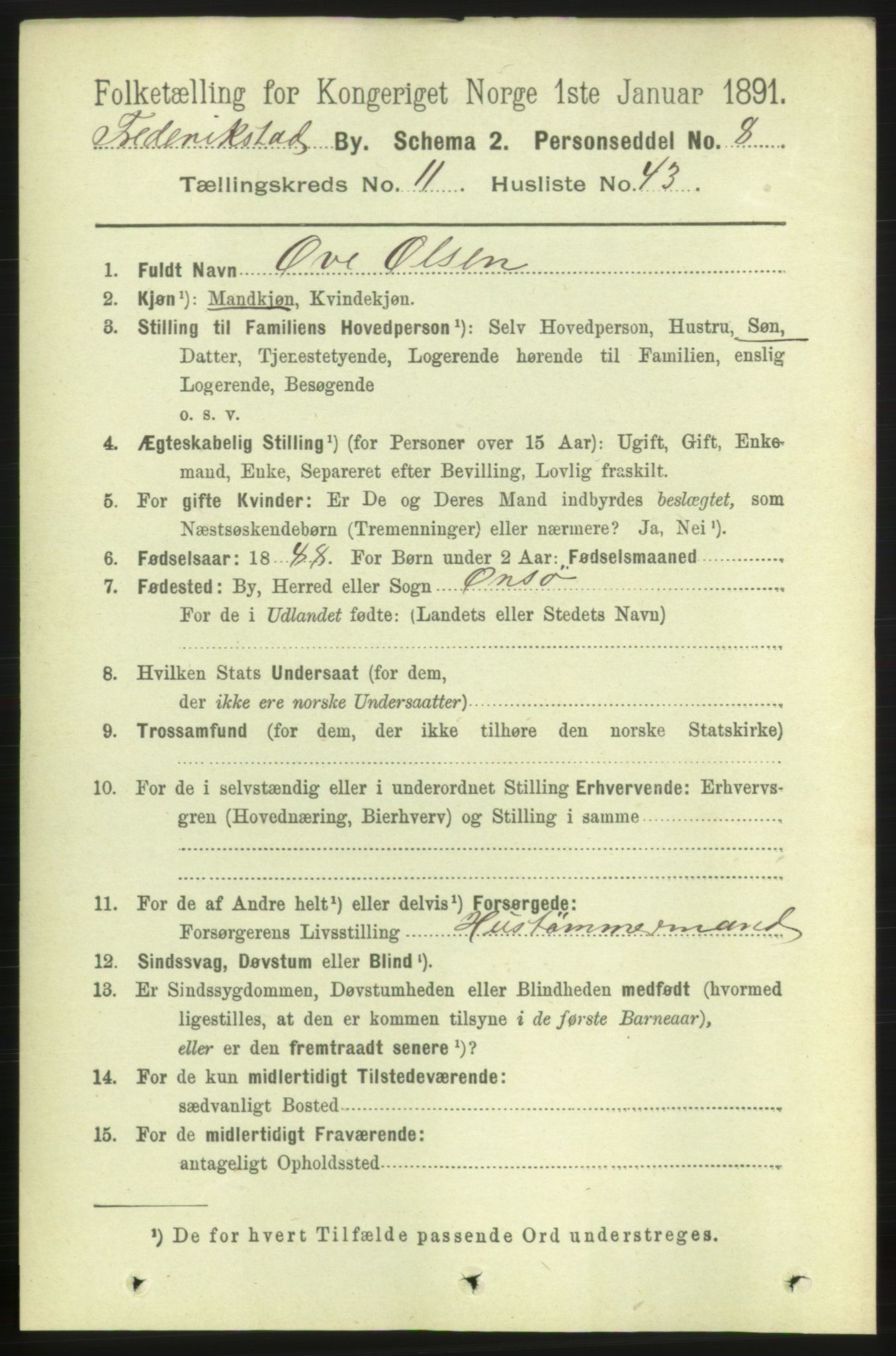 RA, 1891 census for 0103 Fredrikstad, 1891, p. 13085