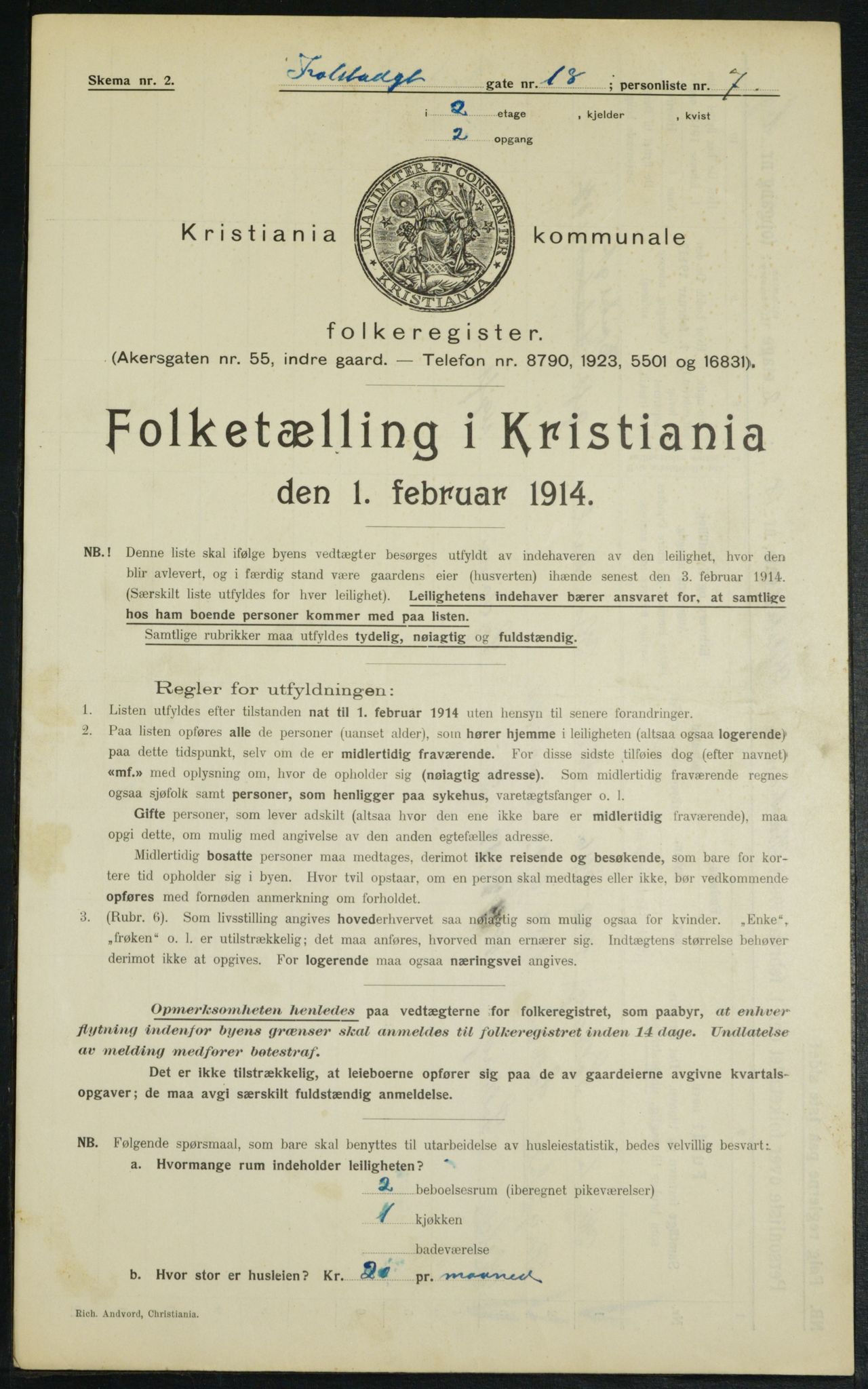 OBA, Municipal Census 1914 for Kristiania, 1914, p. 52373