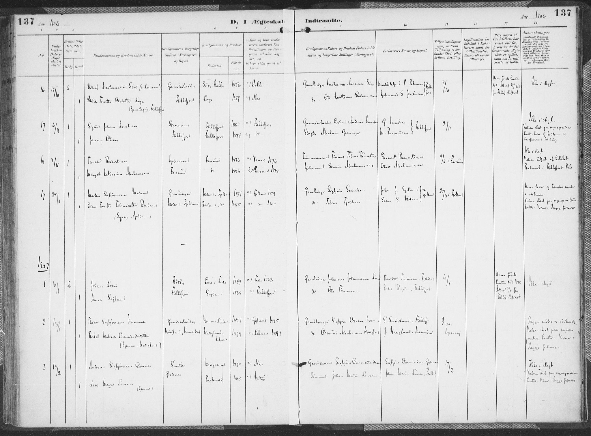 Flekkefjord sokneprestkontor, AV/SAK-1111-0012/F/Fa/Faa/L0002: Parish register (official) no. A 2, 1900-1912, p. 137