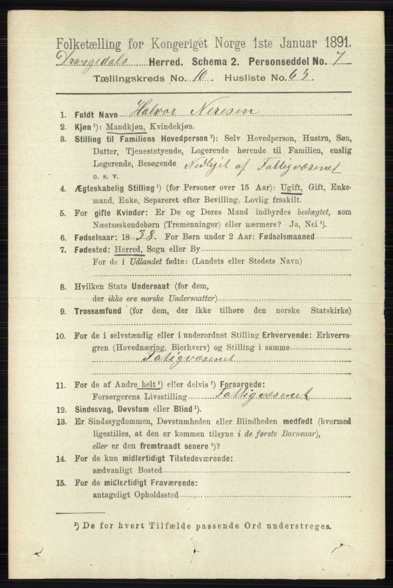 RA, 1891 census for 0817 Drangedal, 1891, p. 3823