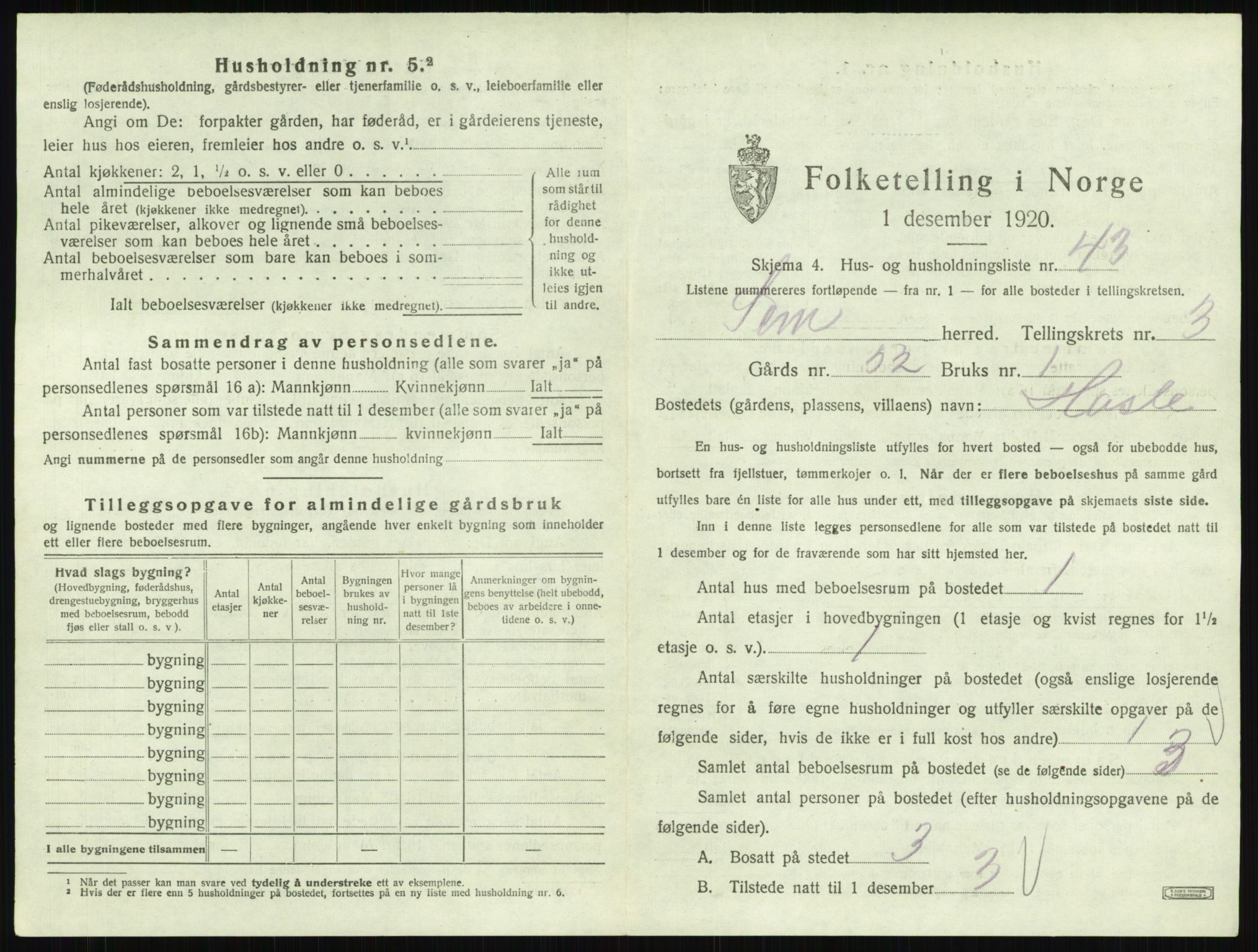 SAKO, 1920 census for Sem, 1920, p. 720