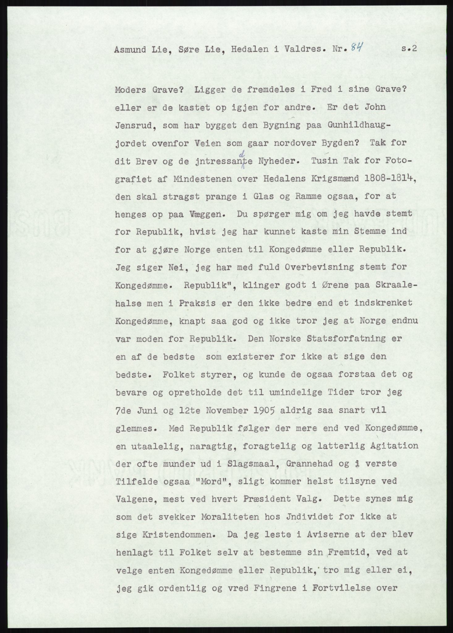 Samlinger til kildeutgivelse, Amerikabrevene, AV/RA-EA-4057/F/L0013: Innlån fra Oppland: Lie (brevnr 79-115) - Nordrum, 1838-1914, p. 75