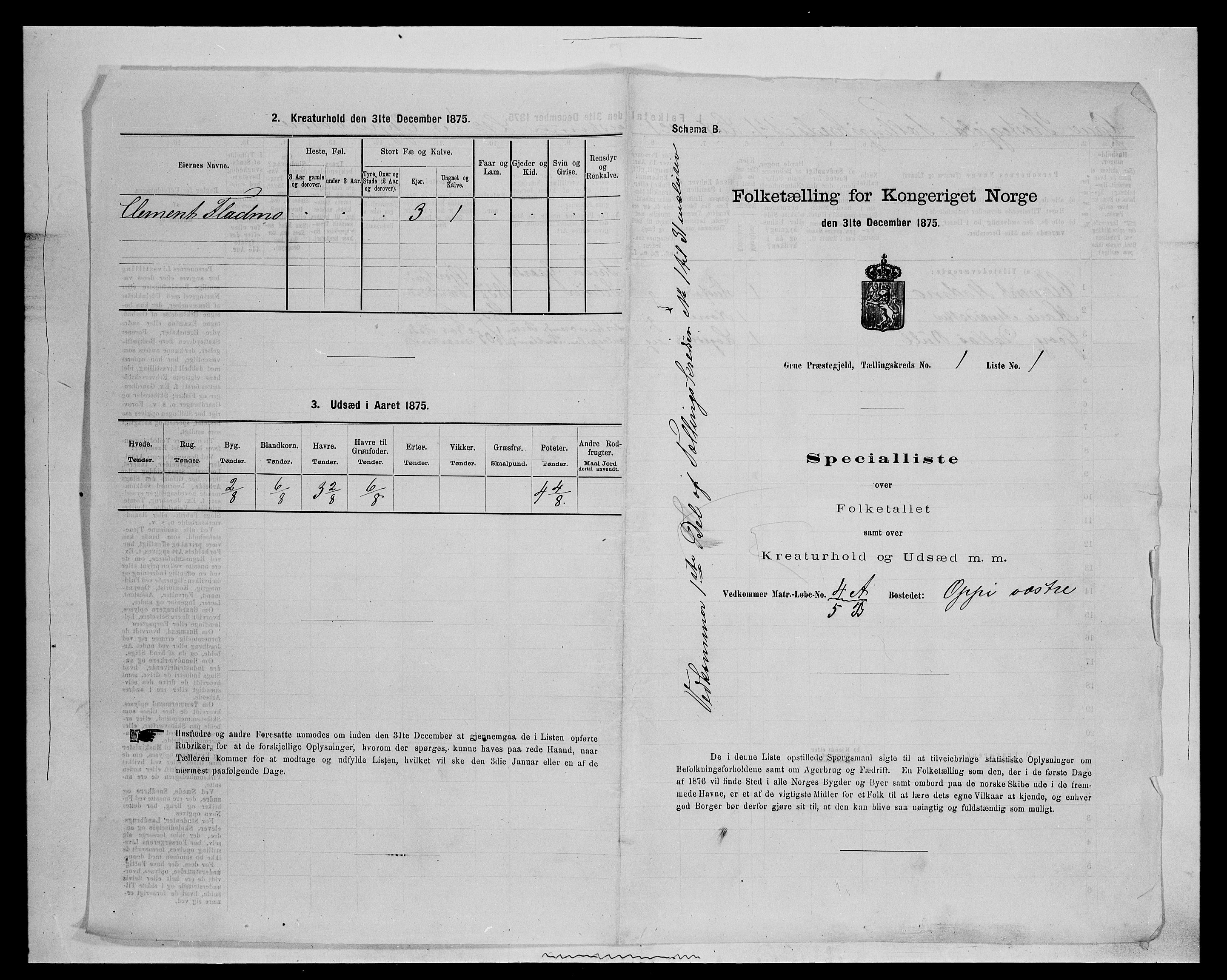 SAH, 1875 census for 0423P Grue, 1875, p. 153