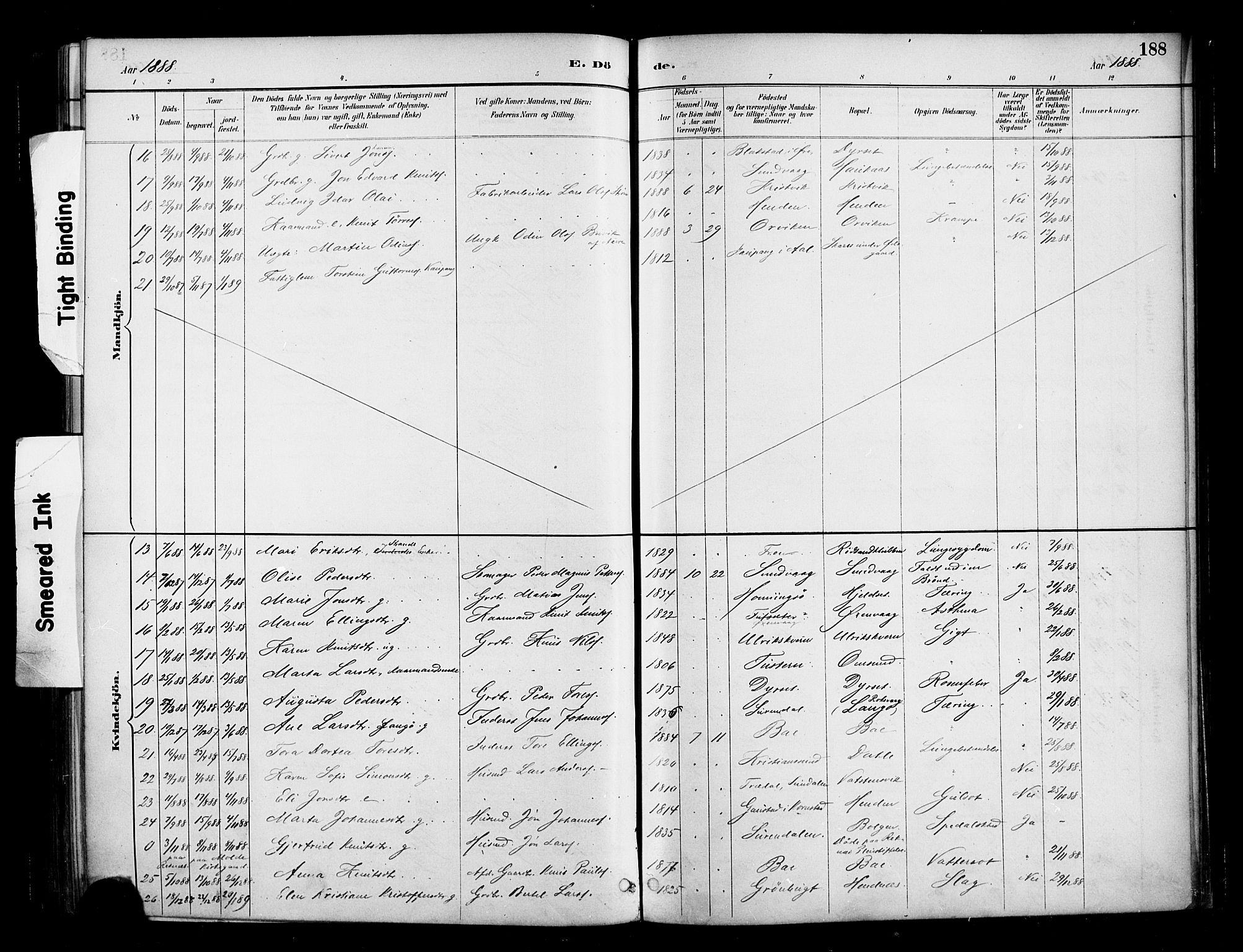 Ministerialprotokoller, klokkerbøker og fødselsregistre - Møre og Romsdal, AV/SAT-A-1454/569/L0819: Parish register (official) no. 569A05, 1885-1899, p. 188