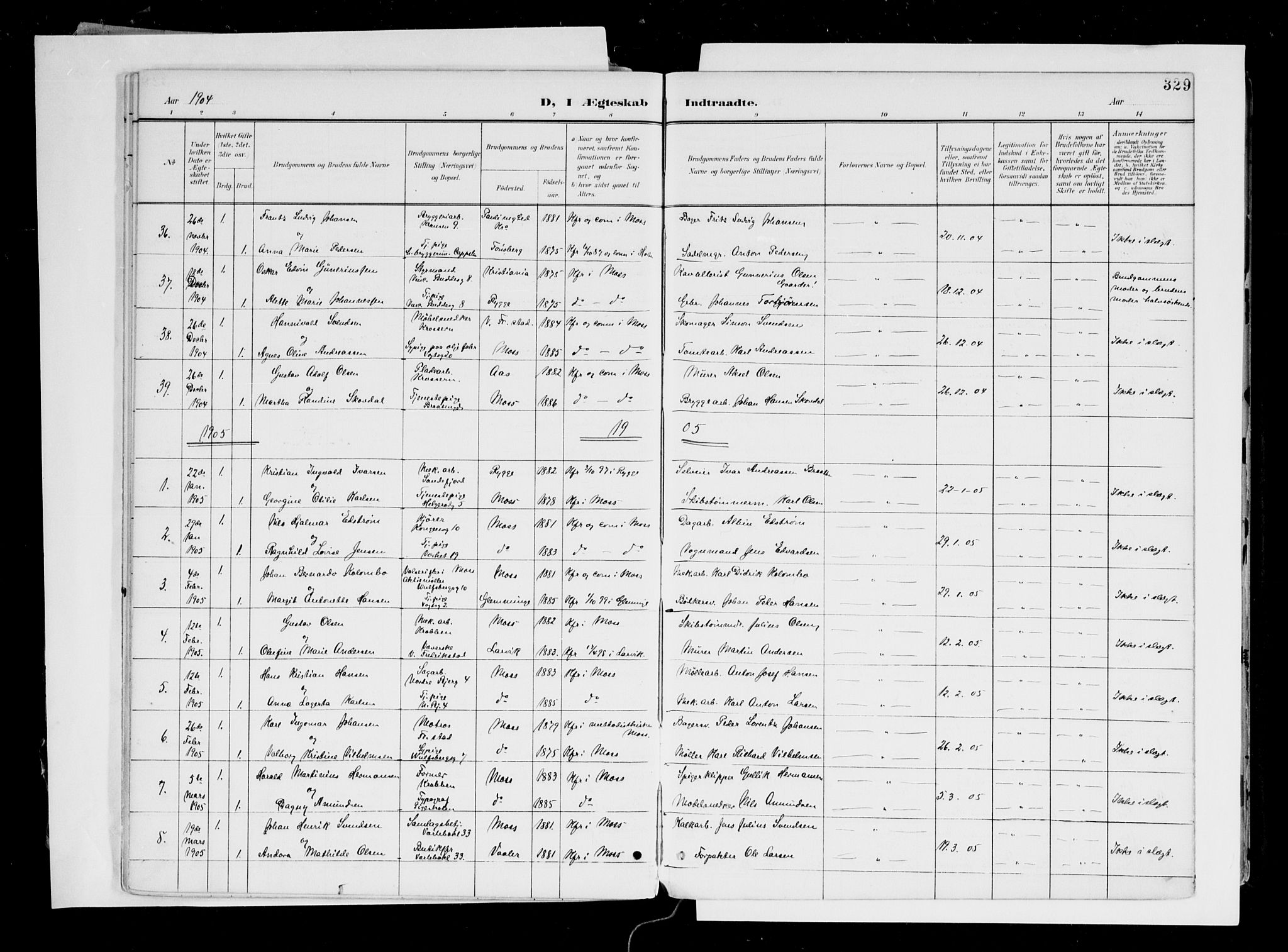 Moss prestekontor Kirkebøker, AV/SAO-A-2003/F/Fb/L0004: Parish register (official) no. II 4, 1902-1912, p. 329