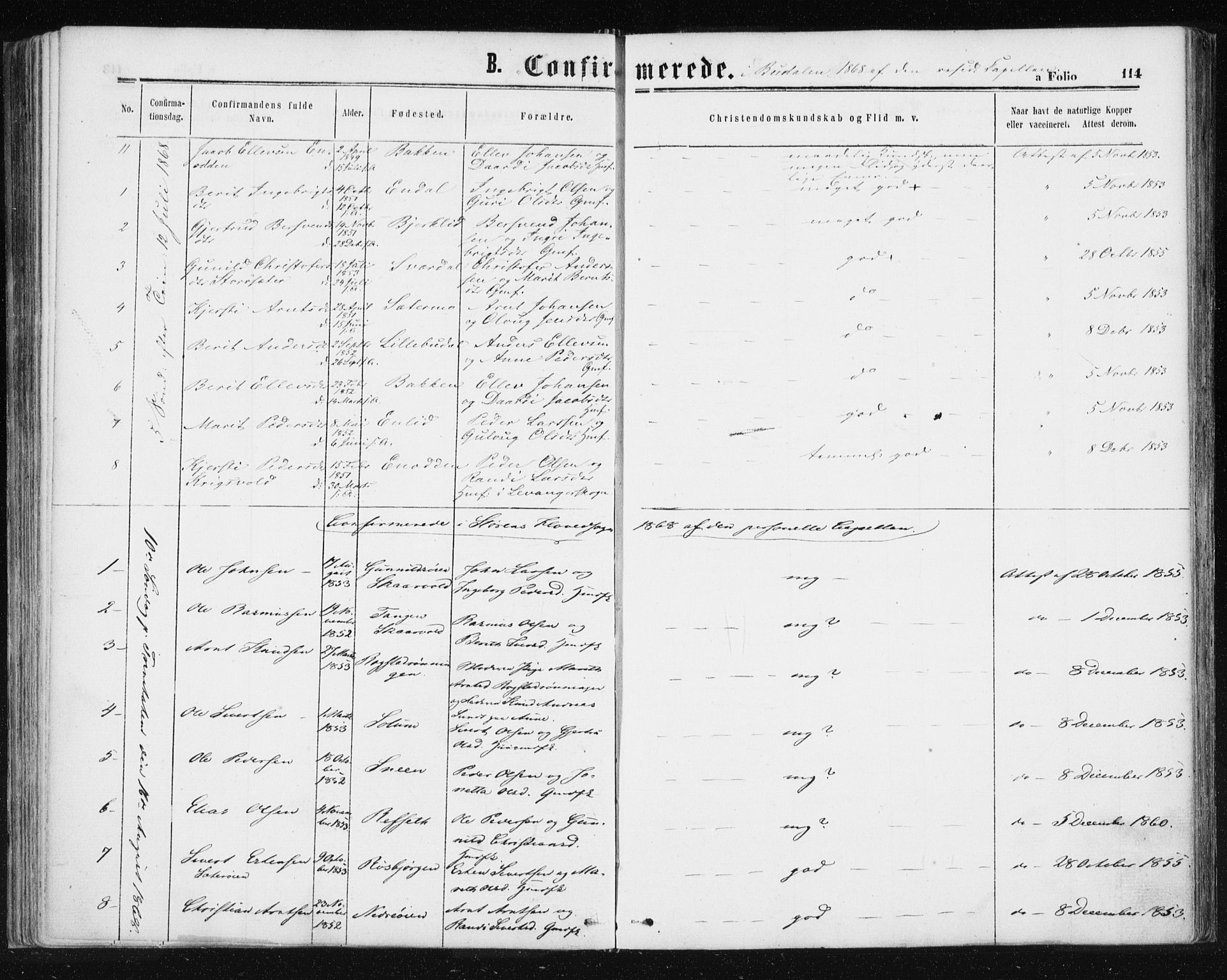 Ministerialprotokoller, klokkerbøker og fødselsregistre - Sør-Trøndelag, SAT/A-1456/687/L1001: Parish register (official) no. 687A07, 1863-1878, p. 114