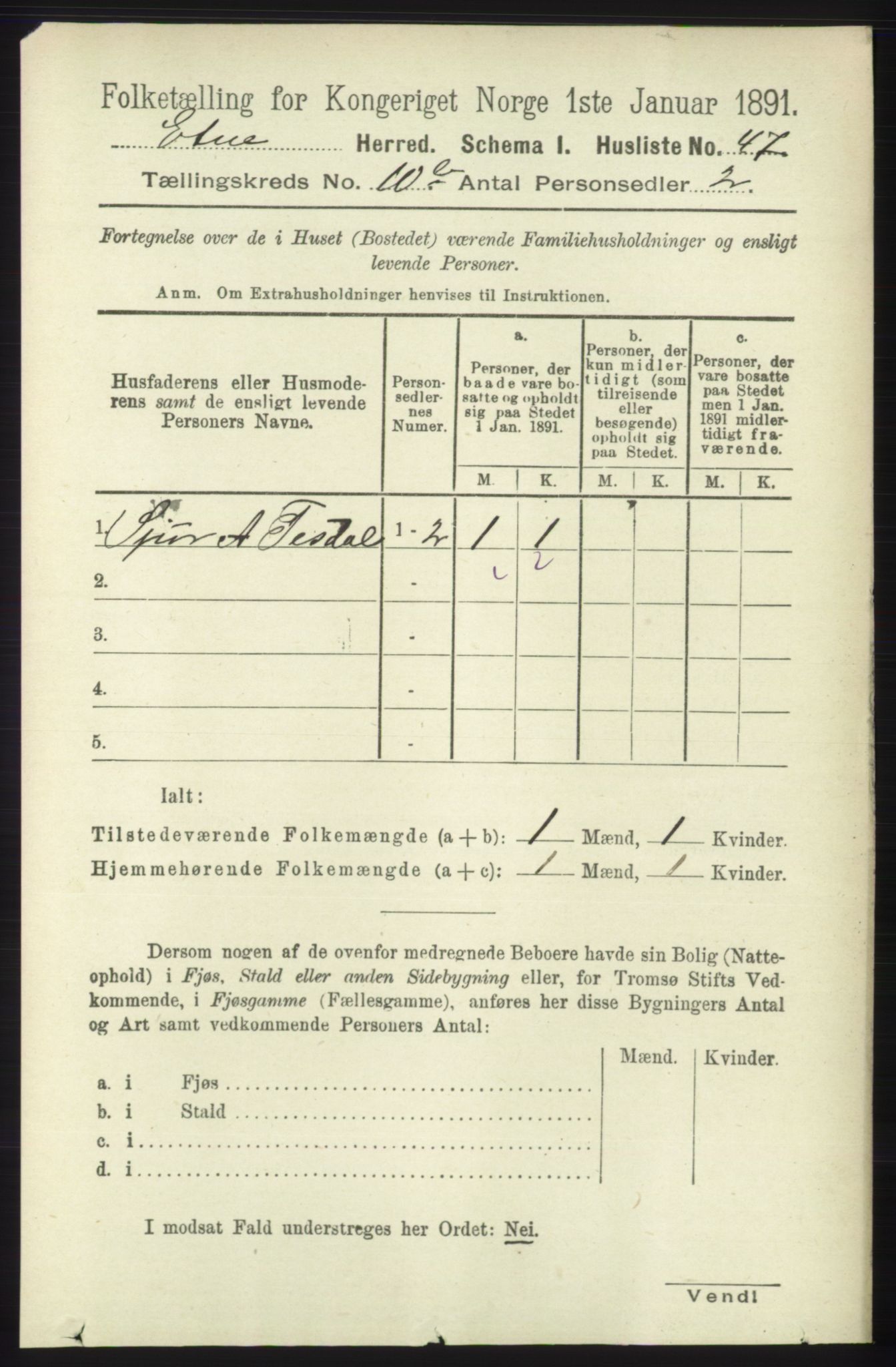 RA, 1891 census for 1211 Etne, 1891, p. 1999