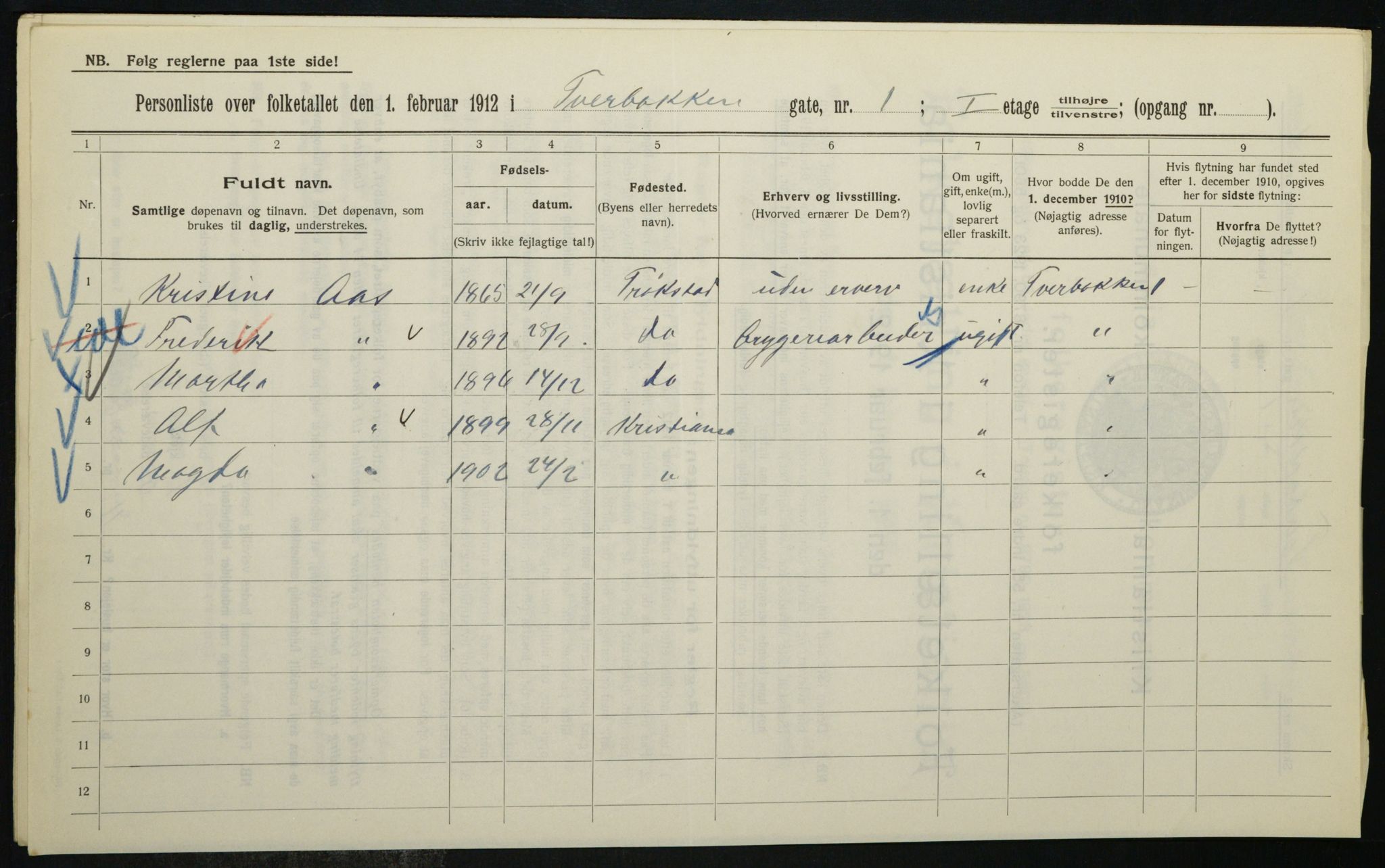 OBA, Municipal Census 1912 for Kristiania, 1912, p. 117416