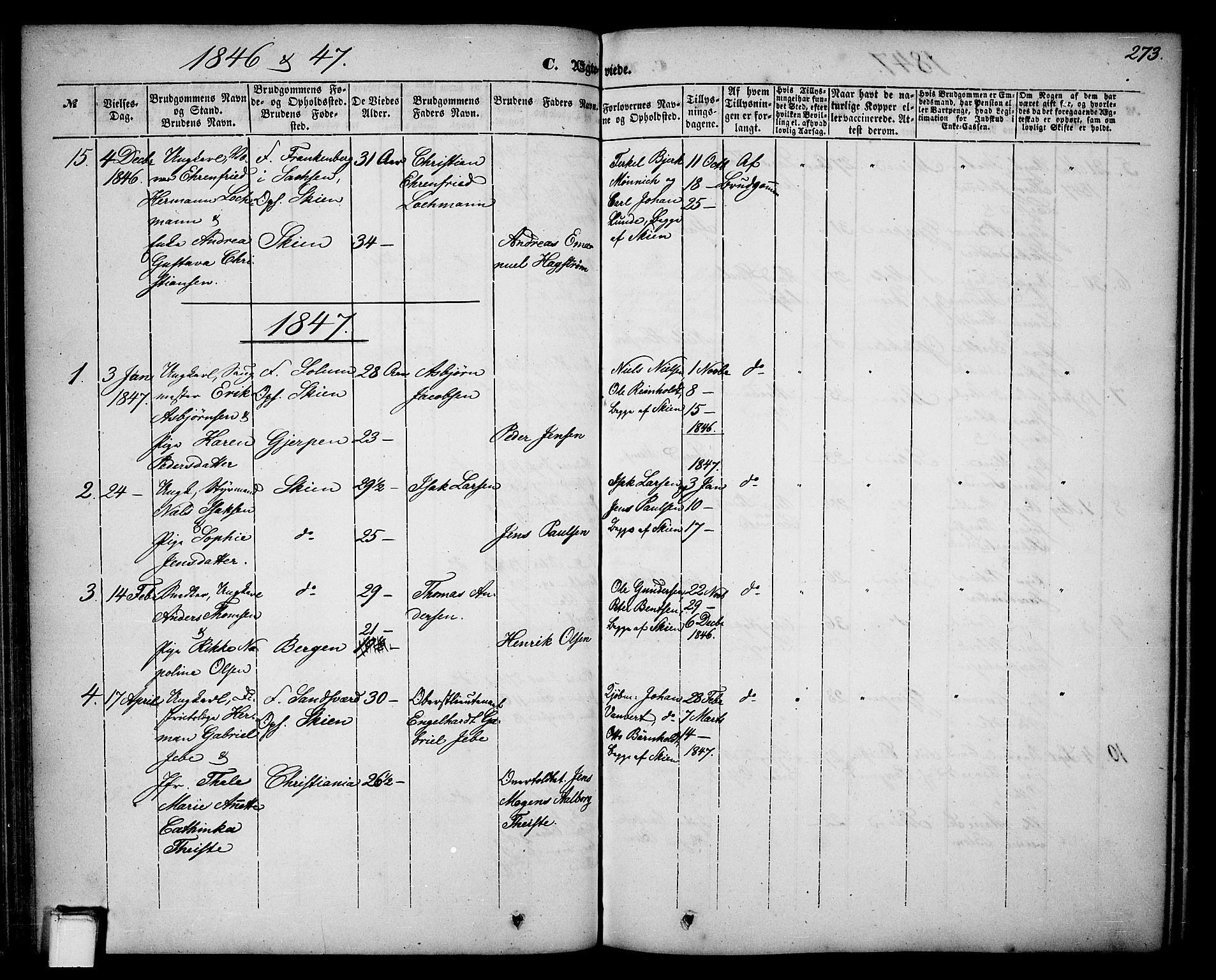 Skien kirkebøker, SAKO/A-302/G/Ga/L0004: Parish register (copy) no. 4, 1843-1867, p. 273