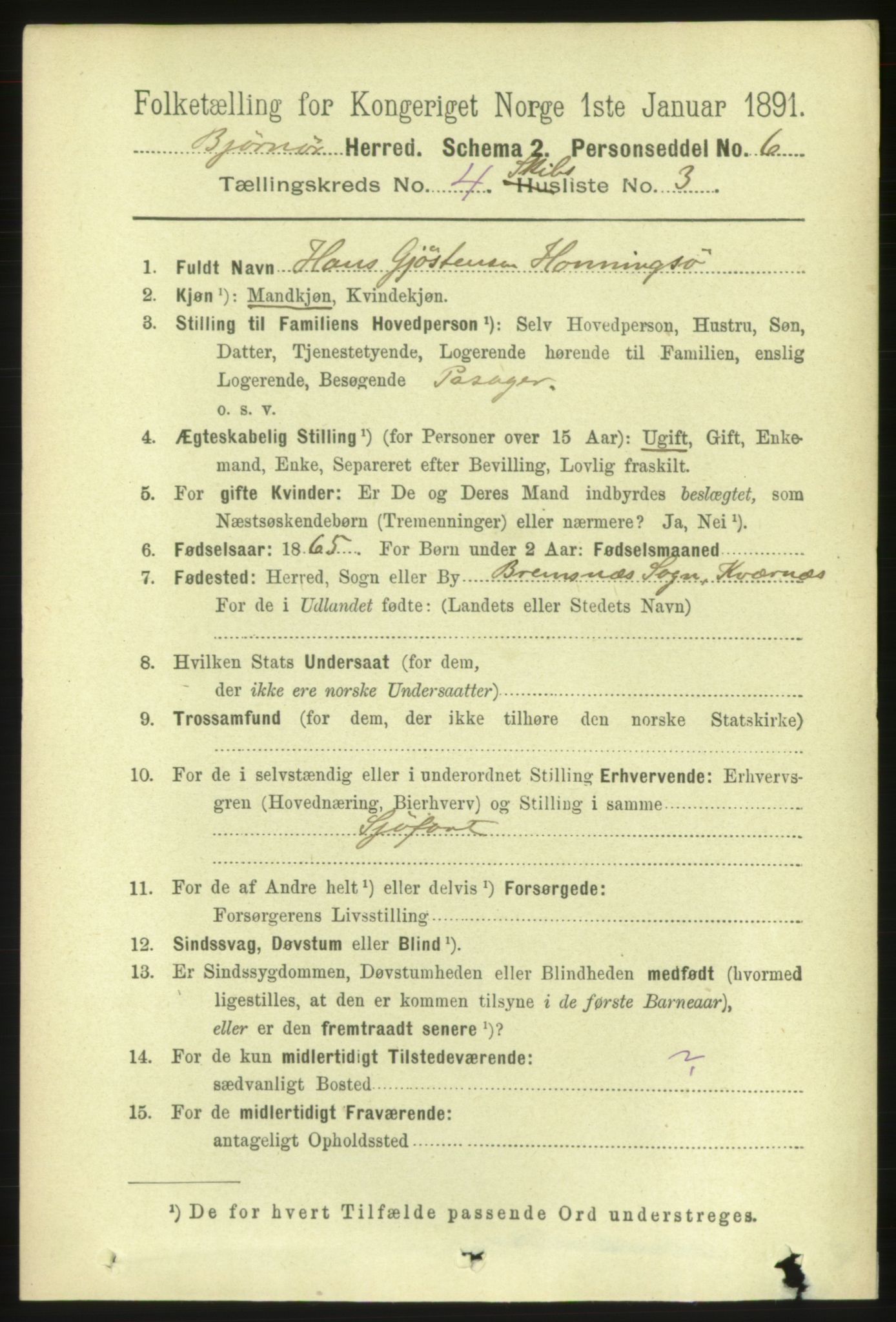 RA, 1891 census for 1632 Bjørnør, 1891, p. 2239