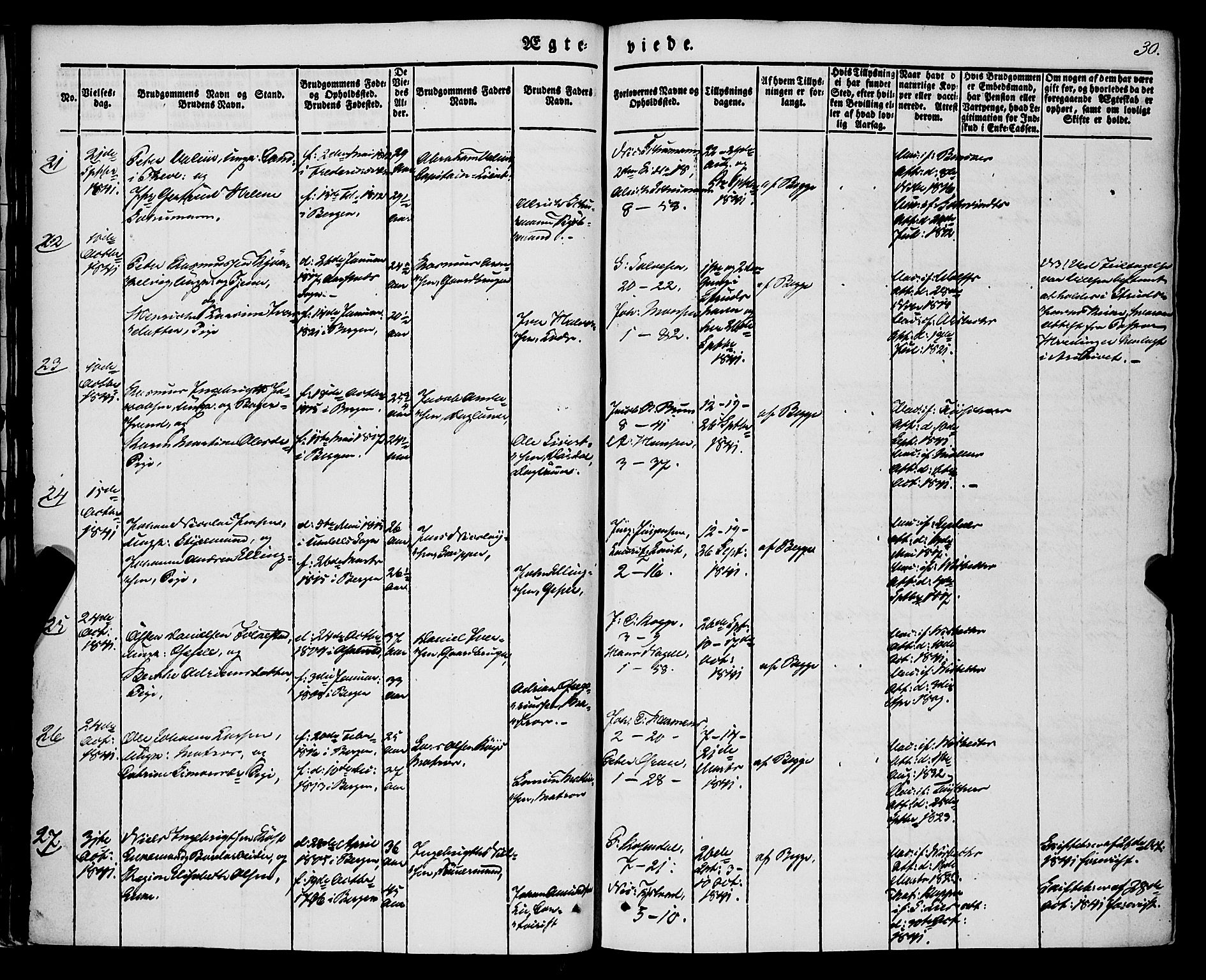 Nykirken Sokneprestembete, AV/SAB-A-77101/H/Haa/L0031: Parish register (official) no. D 1, 1834-1861, p. 30