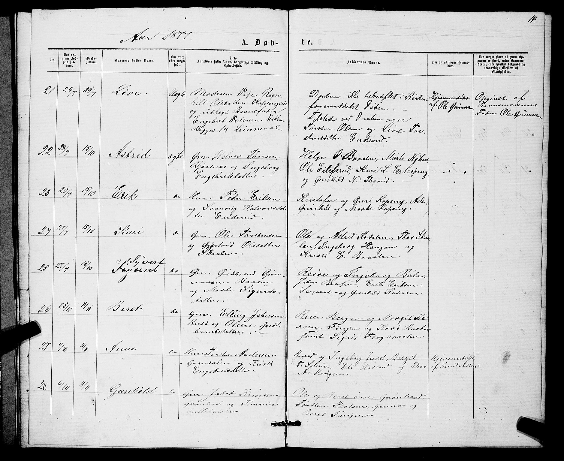 Sigdal kirkebøker, AV/SAKO-A-245/G/Gb/L0002: Parish register (copy) no. II 2, 1875-1900, p. 14