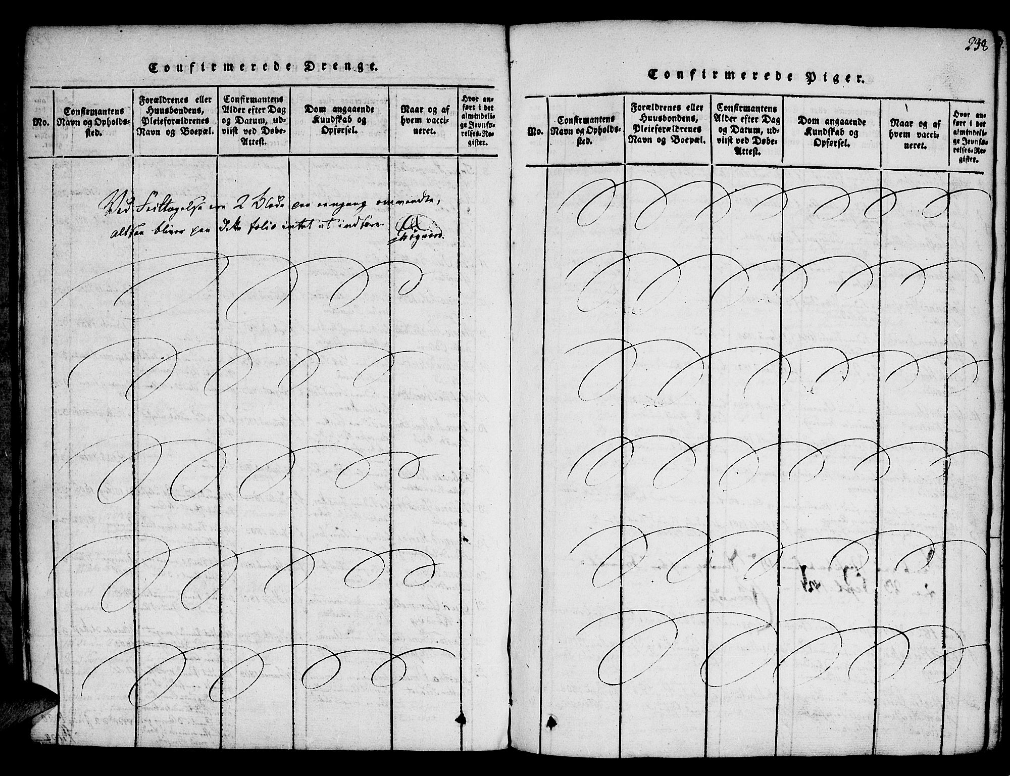Vestre Moland sokneprestkontor, SAK/1111-0046/F/Fa/Fab/L0003: Parish register (official) no. A 3, 1816-1843, p. 238